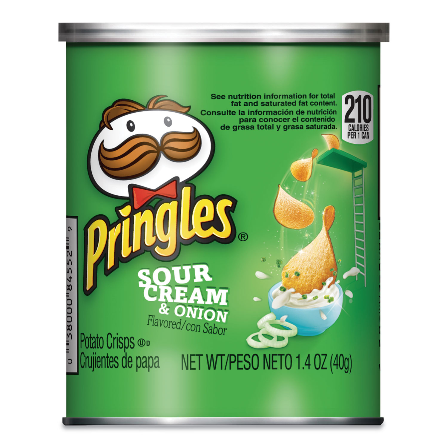 Pringles® Potato Crisps, Sour Cream and Onion, 1.41 oz Can, 36/Box