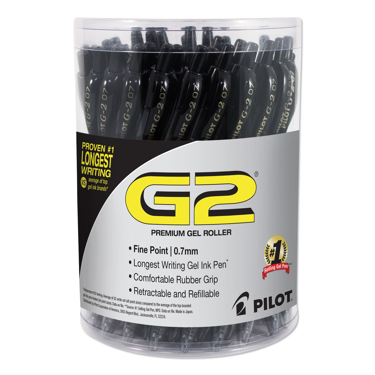  Pilot 84065 G2 Premium Retractable Gel Pen, Fine 0.7mm, Black Ink/Barrel, 36/Pack (PIL84065) 