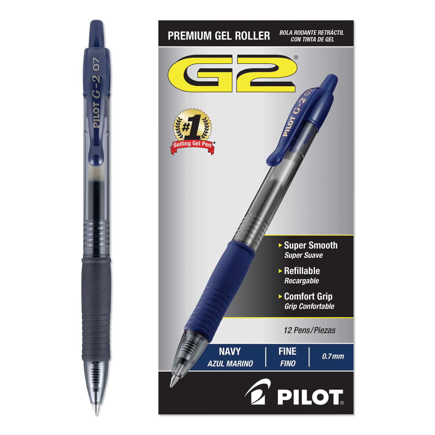  Pilot 31187 G2 Premium Retractable Gel Pen, 0.7mm, Blue Ink, Smoke Barrel, Dozen (PIL31187) 