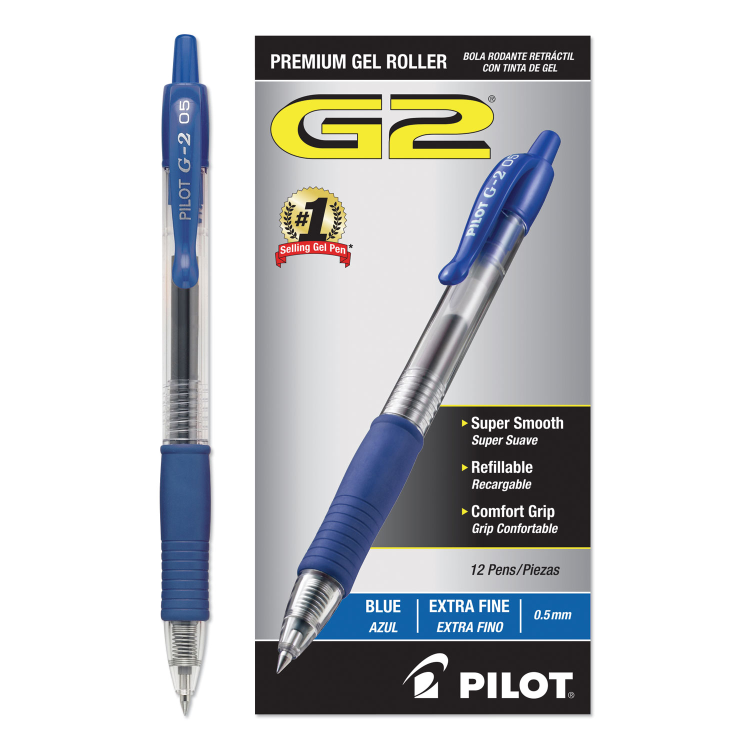  Pilot 31003 G2 Premium Retractable Gel Pen, 0.5mm, Blue Ink, Smoke Barrel, Dozen (PIL31003) 