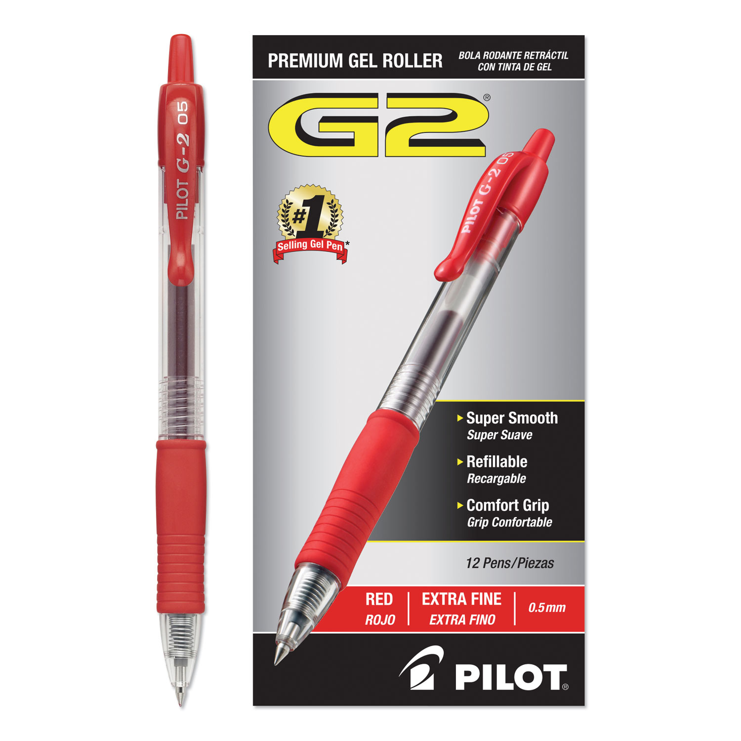  Pilot 31004 G2 Premium Retractable Gel Pen, 0.5mm, Red Ink, Smoke Barrel, Dozen (PIL31004) 