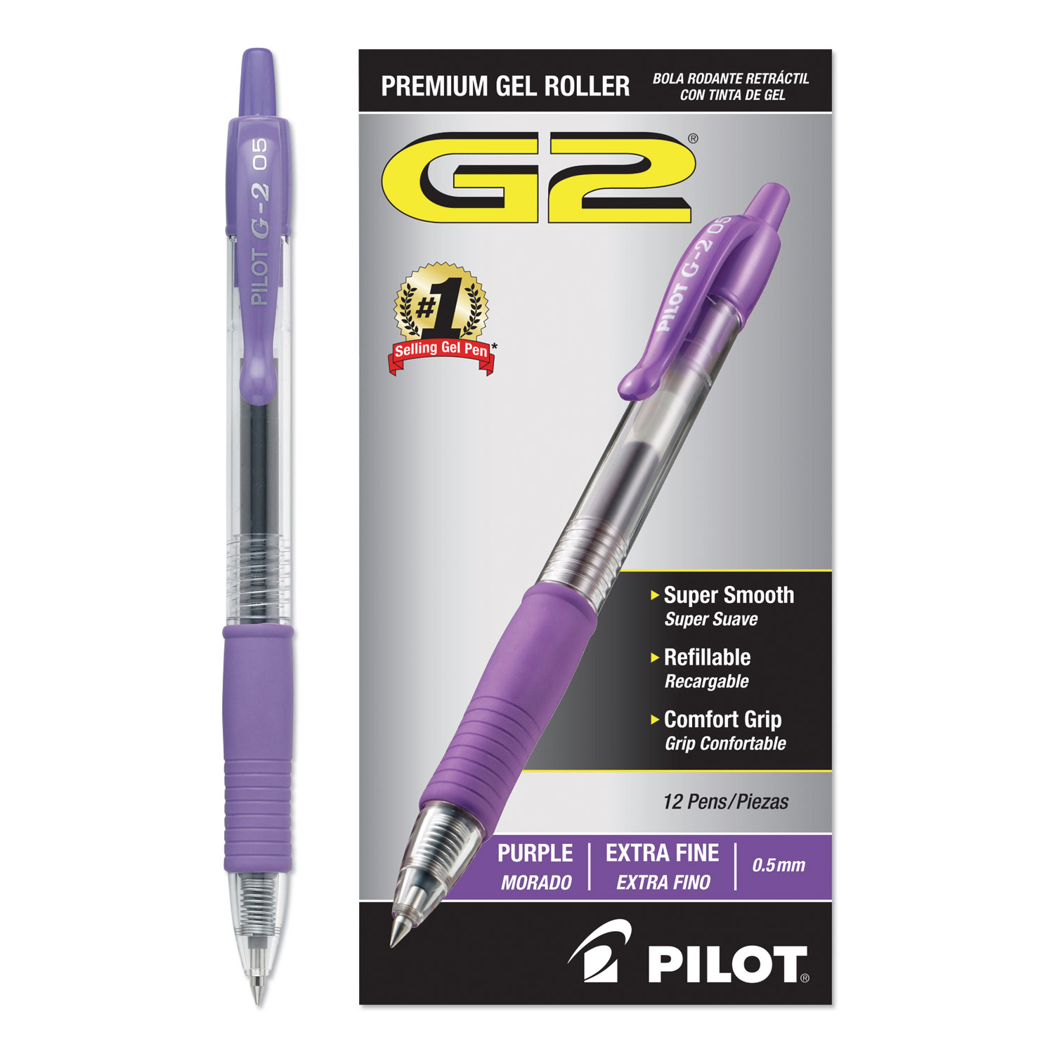 G2 Premium Retractable Gel Pen, 0.5mm, Purple Ink, Smoke Barrel, Dozen