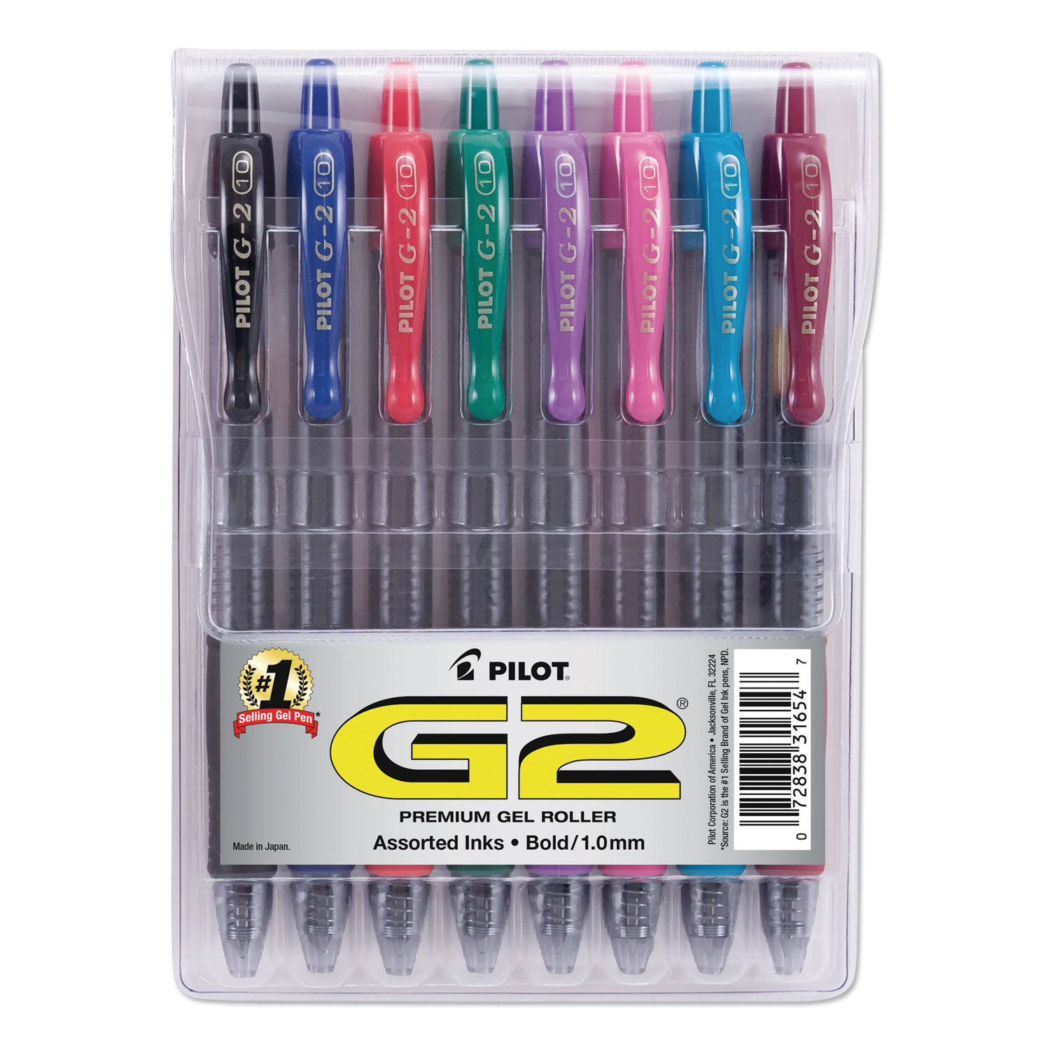  Pilot 31654 G2 Premium Retractable Gel Pen, Bold 1mm, Assorted Ink/Barrel, 8/Pack (PIL31654) 