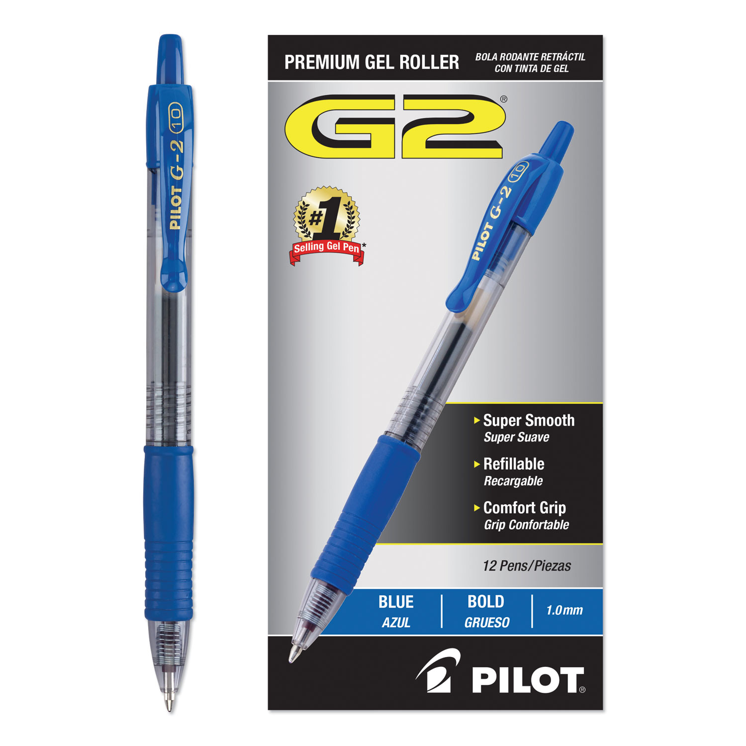  Pilot 31257 G2 Premium Retractable Gel Pen, 1mm, Blue Ink, Smoke Barrel, Dozen (PIL31257) 