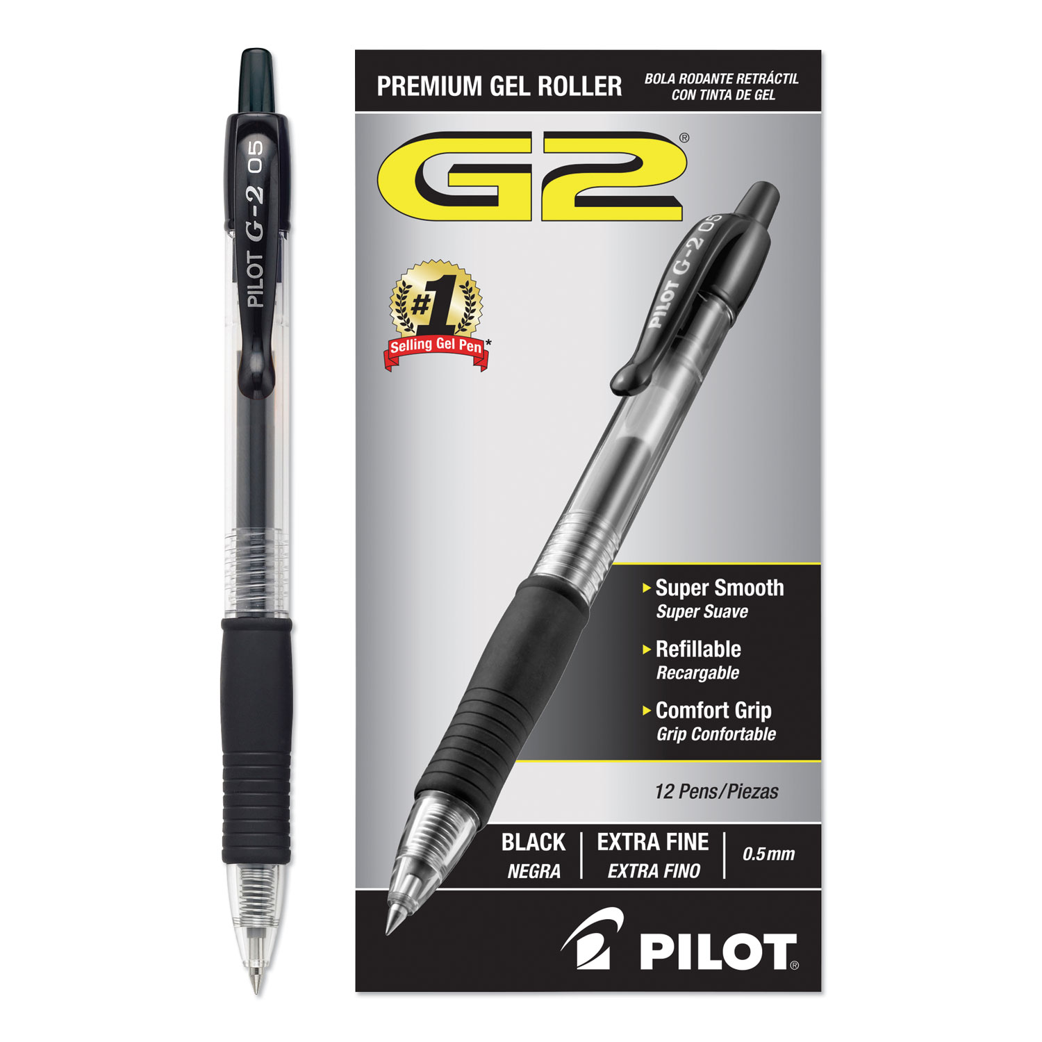  Pilot 31002 G2 Premium Retractable Gel Pen, 0.5mm, Black Ink, Smoke Barrel, Dozen (PIL31002) 
