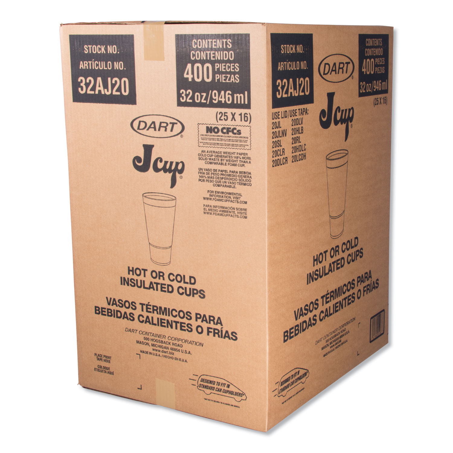 Foam Drink Cups, 32 oz, White, 16/Bag, 25 Bags/Carton