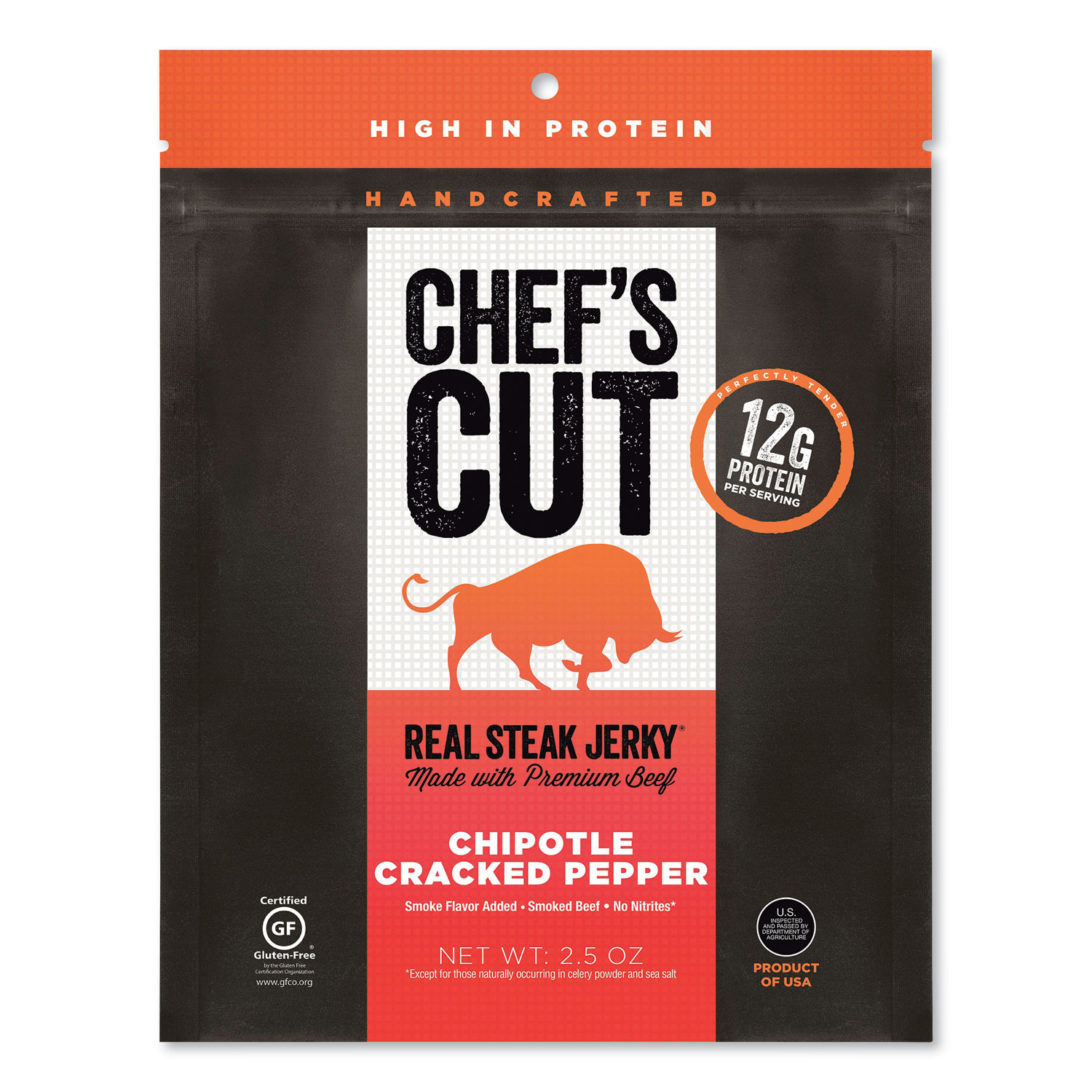Chefs Cut Real Steak Jerky, Chipolte Cracked Pepper, 2.5 oz Bag