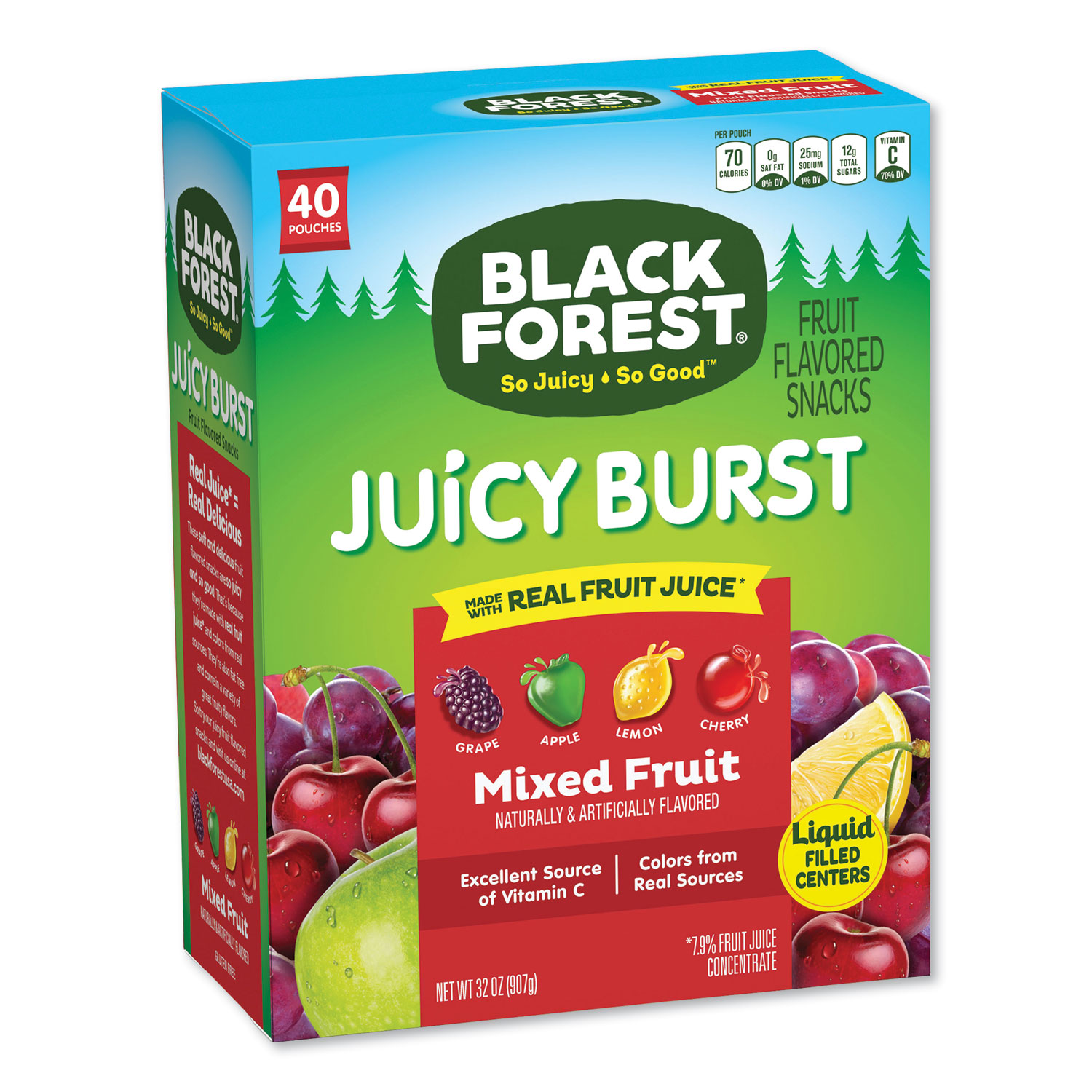 Black Forest® Juicy Burst Fruit Flavored Snack, Mixed Fruit, 32 oz, 40/Box