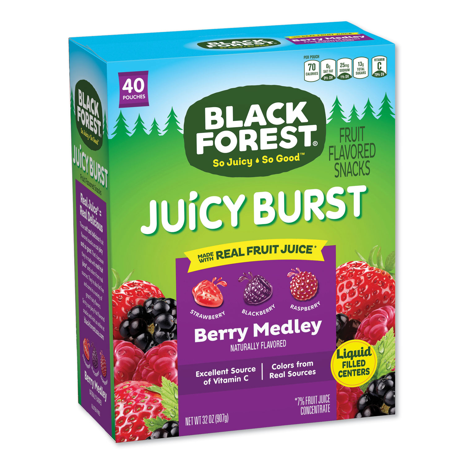 Black Forest® Juicy Burst Fruit Flavored Snack, Berry Medley, 32 oz, 40/Box