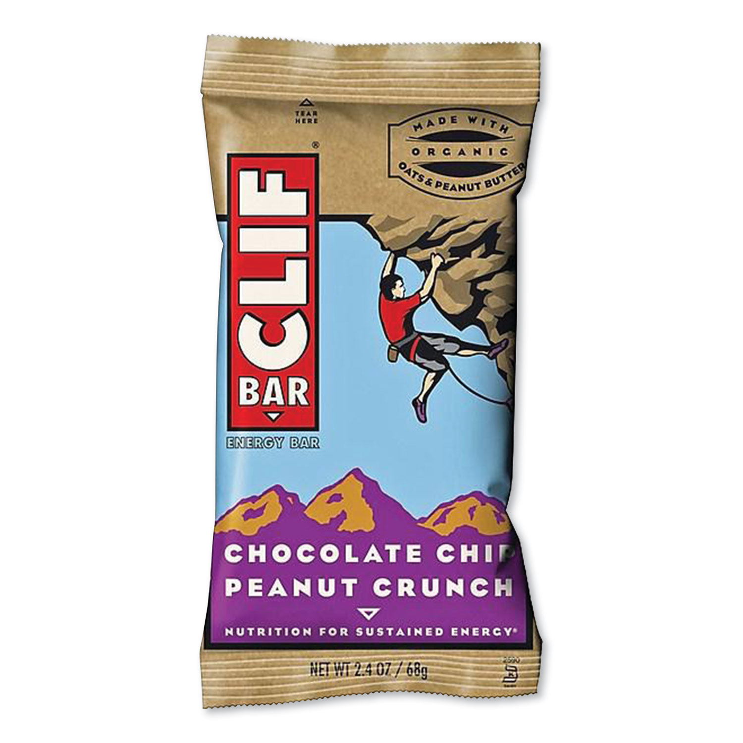 CLIF® Bar Energy Bar, Chocolate Chip Peanut Crunch, 2.4 oz Bar, 12 Bars/Box