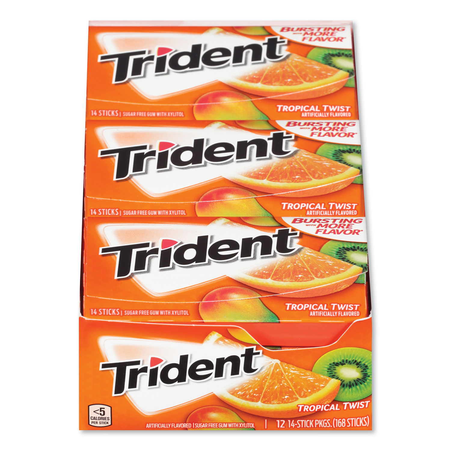 Trident MOZ01110 Sugar-Free Gum, Tropical Twist, 14 Sticks/Pack, 12 Packs/Box (CDB2051023) 