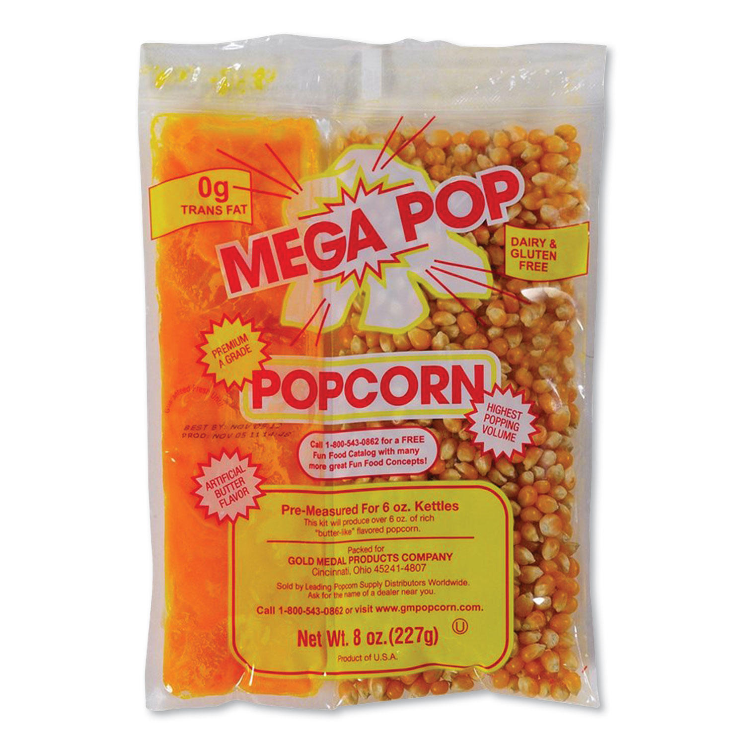  Gold Medal GOM2836 Mega Pop Popcorn, Butter, 8 oz Bag, 36 Bags/Carton (GOM2611432) 