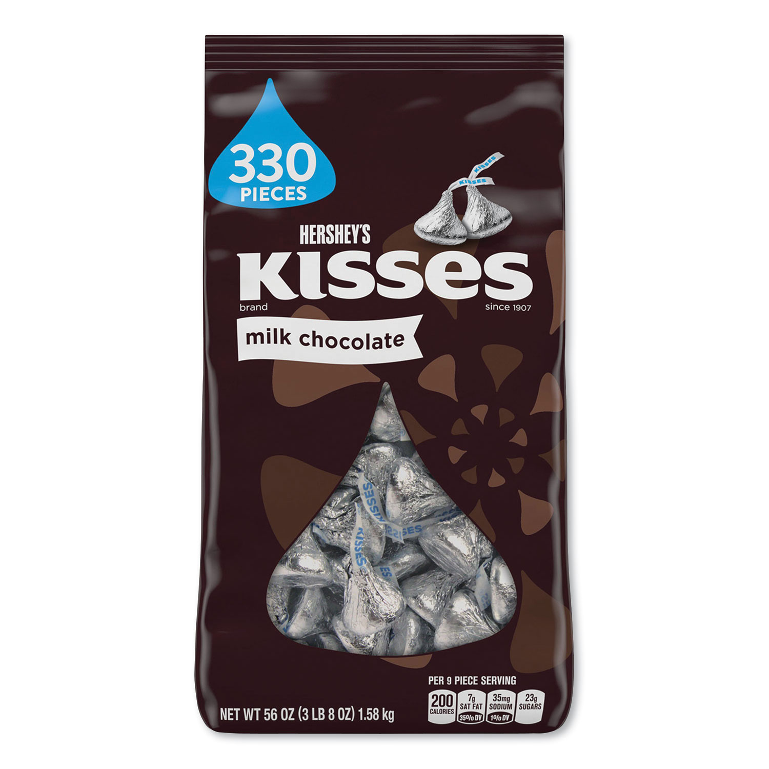  Hershey's HEC12295 KISSES, Milk Chocolate, Silver Wrappers, 56 oz Bag (HRS183795) 