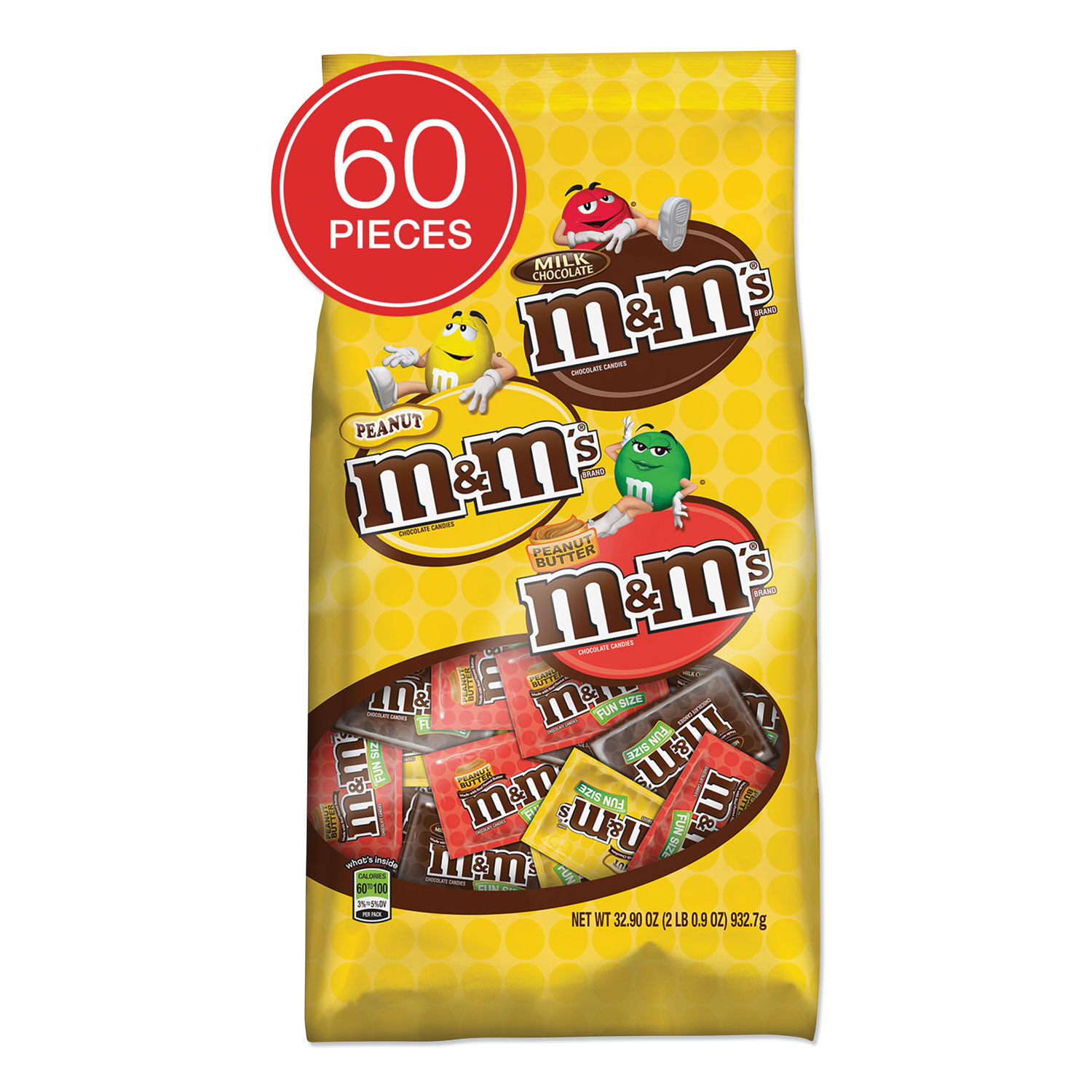  M & M's MMM56025/51793 Chocolate Candies, Milk Chocolate/Peanut/Peanut Butter, Individually Wrapped, 32.9 oz Bag (MNM1686957) 