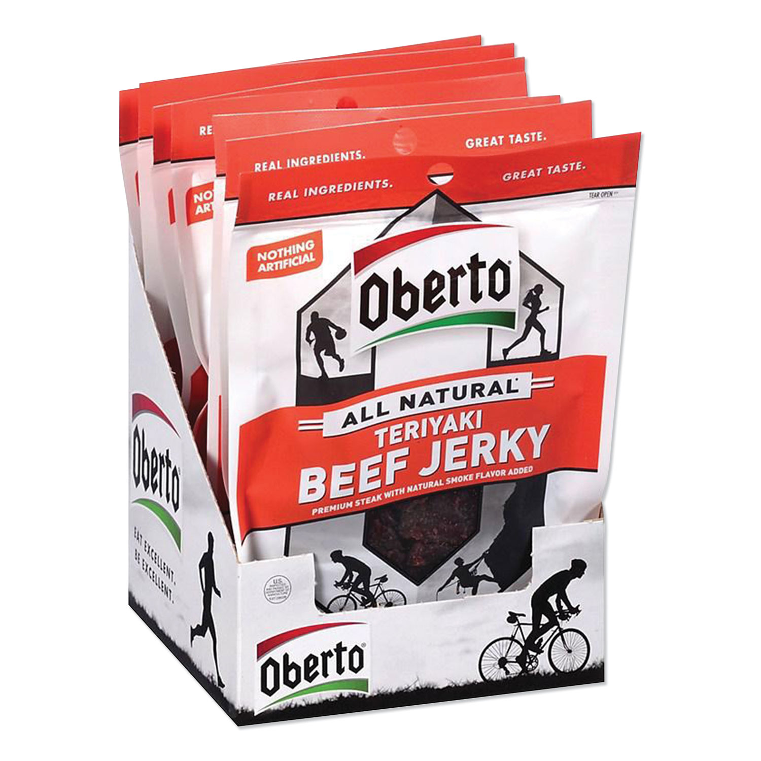 Oberto® All Natural Beef Jerky, Teriyaki, 1.5 oz Pouch, 8/Box