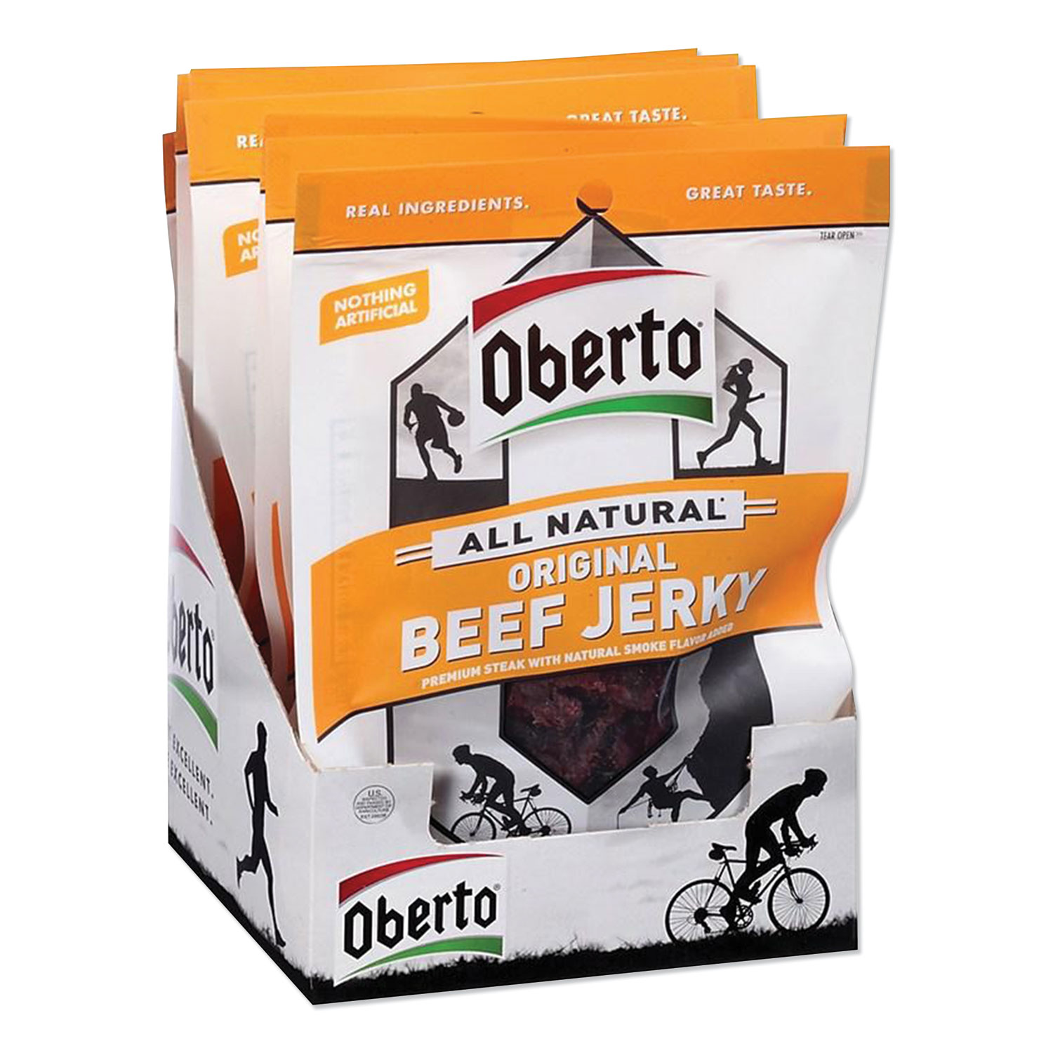  Oberto SMO1941 All Natural Beef Jerky, Original, 1.5 oz Pouch, 8/Box (OBE2251288) 