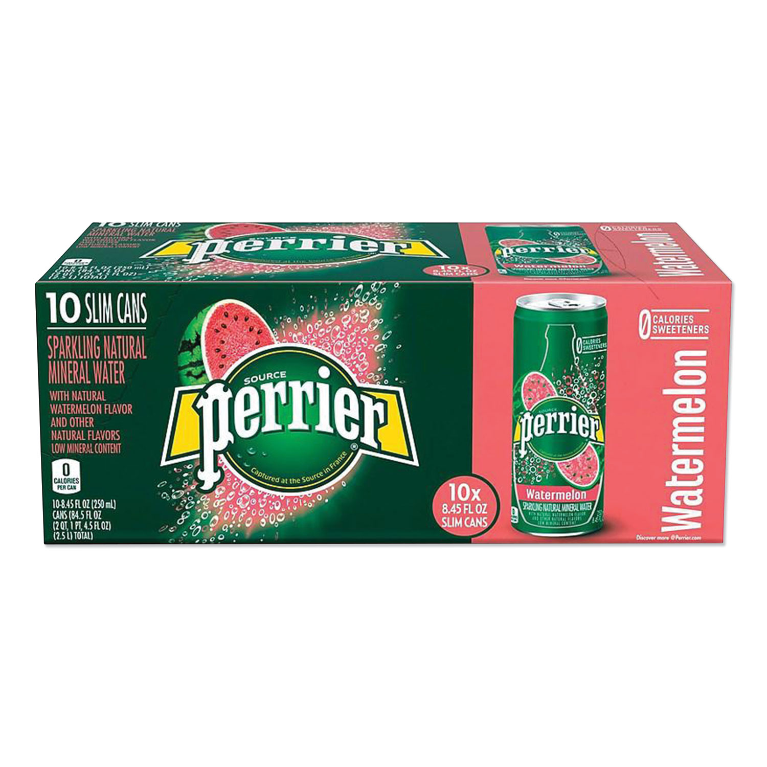  Perrier 12317895 Sparkling Natural Mineral Water, Watermelon, 8.45 oz Can, 10 Cans/Pack (PRR2618606) 
