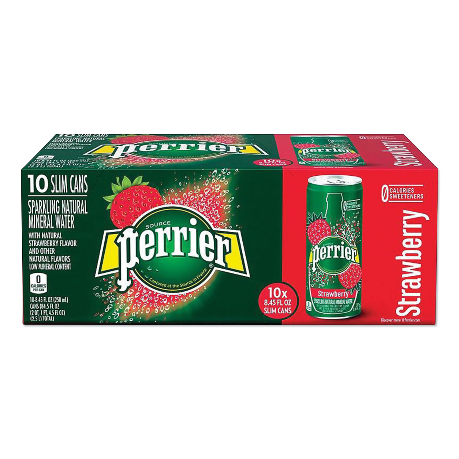  Perrier 12316295 Sparkling Natural Mineral Water, Strawberry, 8.45 oz Can, 10 Cans/Pack (PRR2618607) 