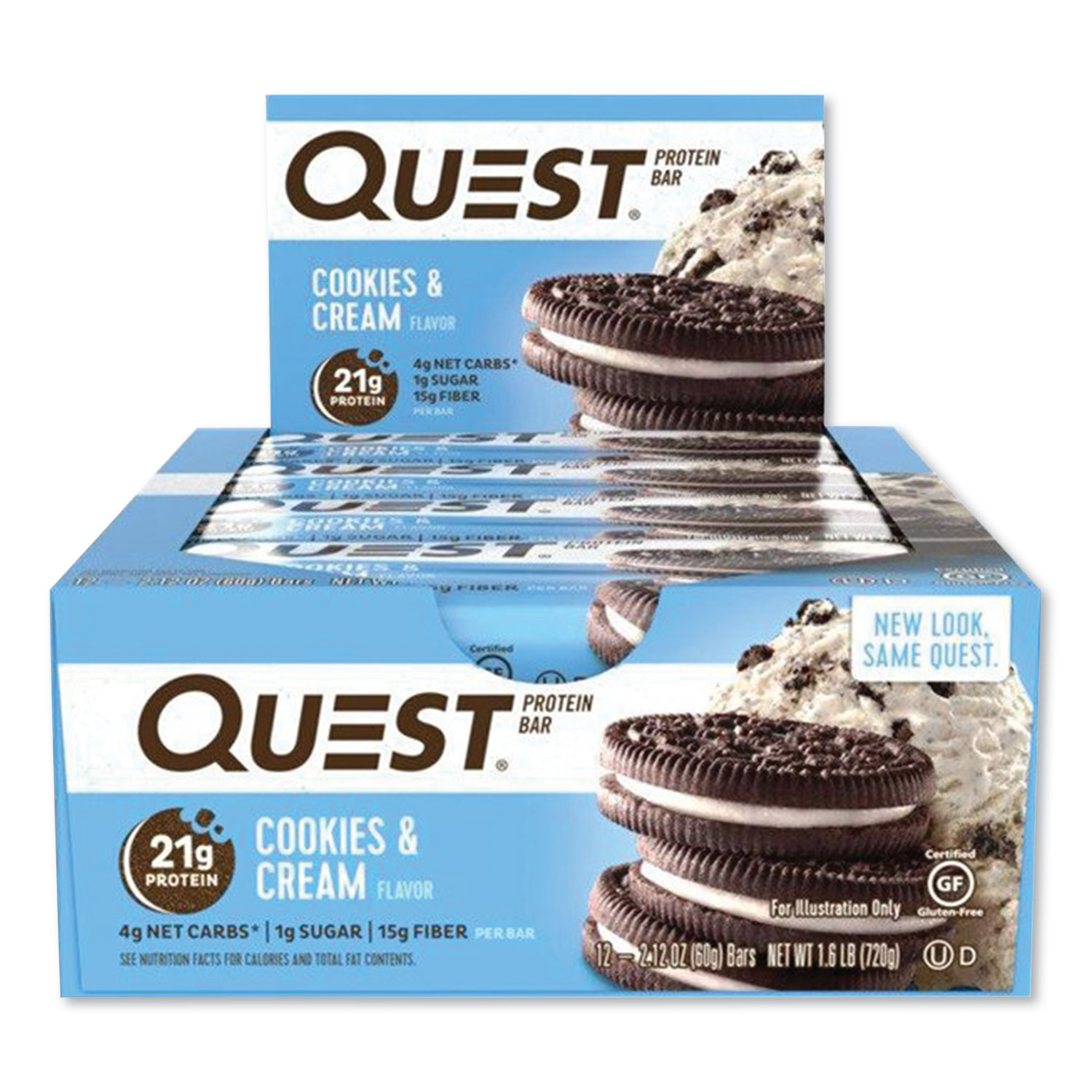  Quest QUN00018 Protein Bars, Cookies and Cream, 2.12 oz Bar, 12 Bars/Box (QCC2416979) 
