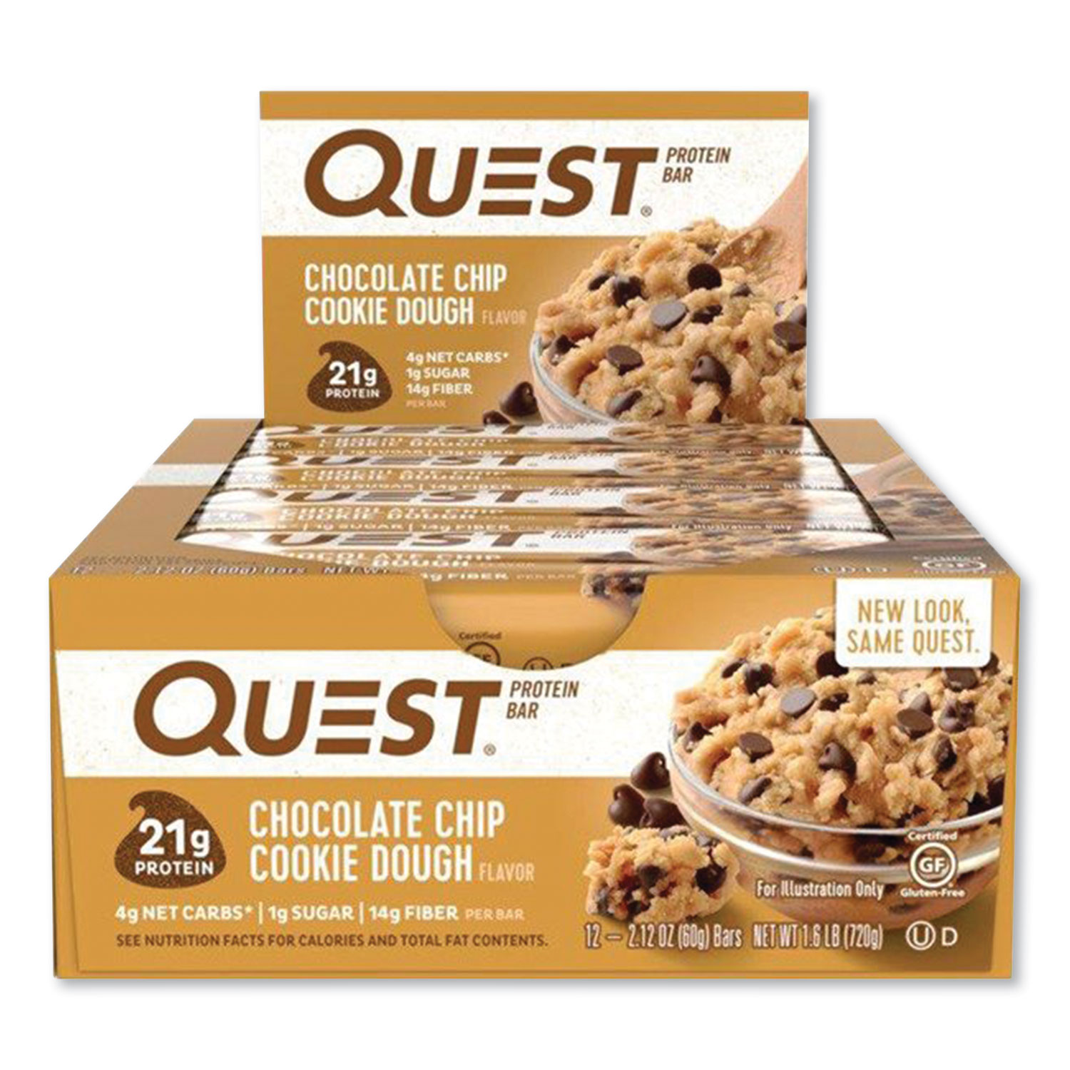  Quest QUN00003 Protein Bars, Chocolate Chip Cookie Dough, 2.12 oz Bar, 12 Bars/Box (QCC2416980) 