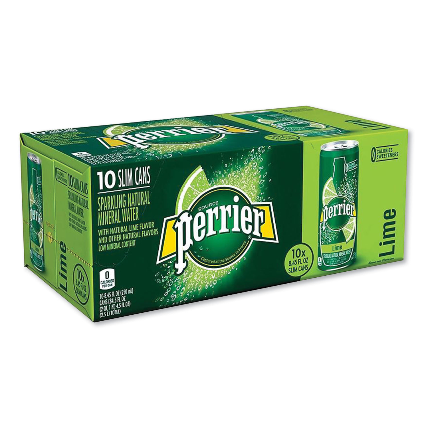 Perrier® Sparkling Natural Mineral Water, Lime, 8.45 oz Can, 10 Cans/Pack
