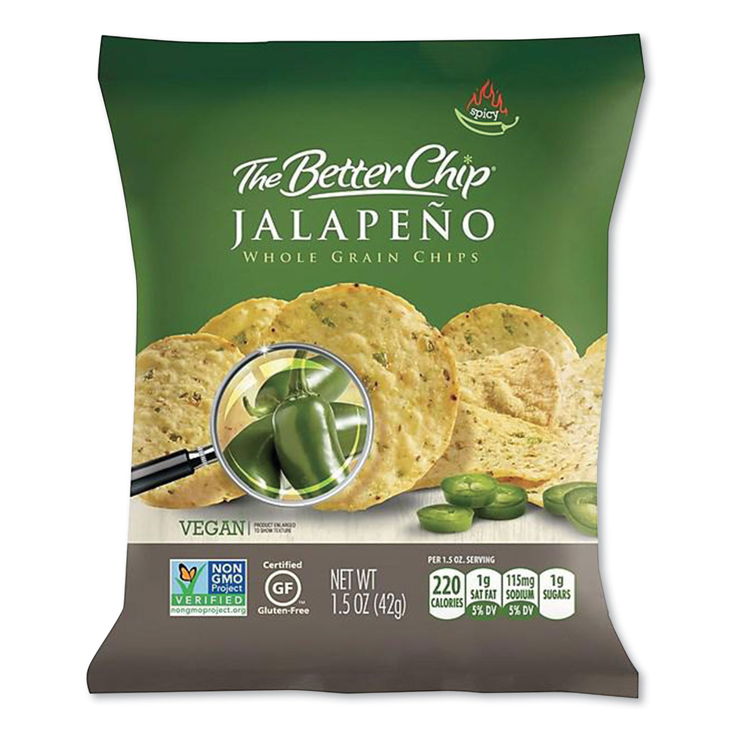  The Better Chip 56097 Whole Grain Chips, Jalapeno, 1.5 oz Bag, 27/Carton (SUG1973854) 