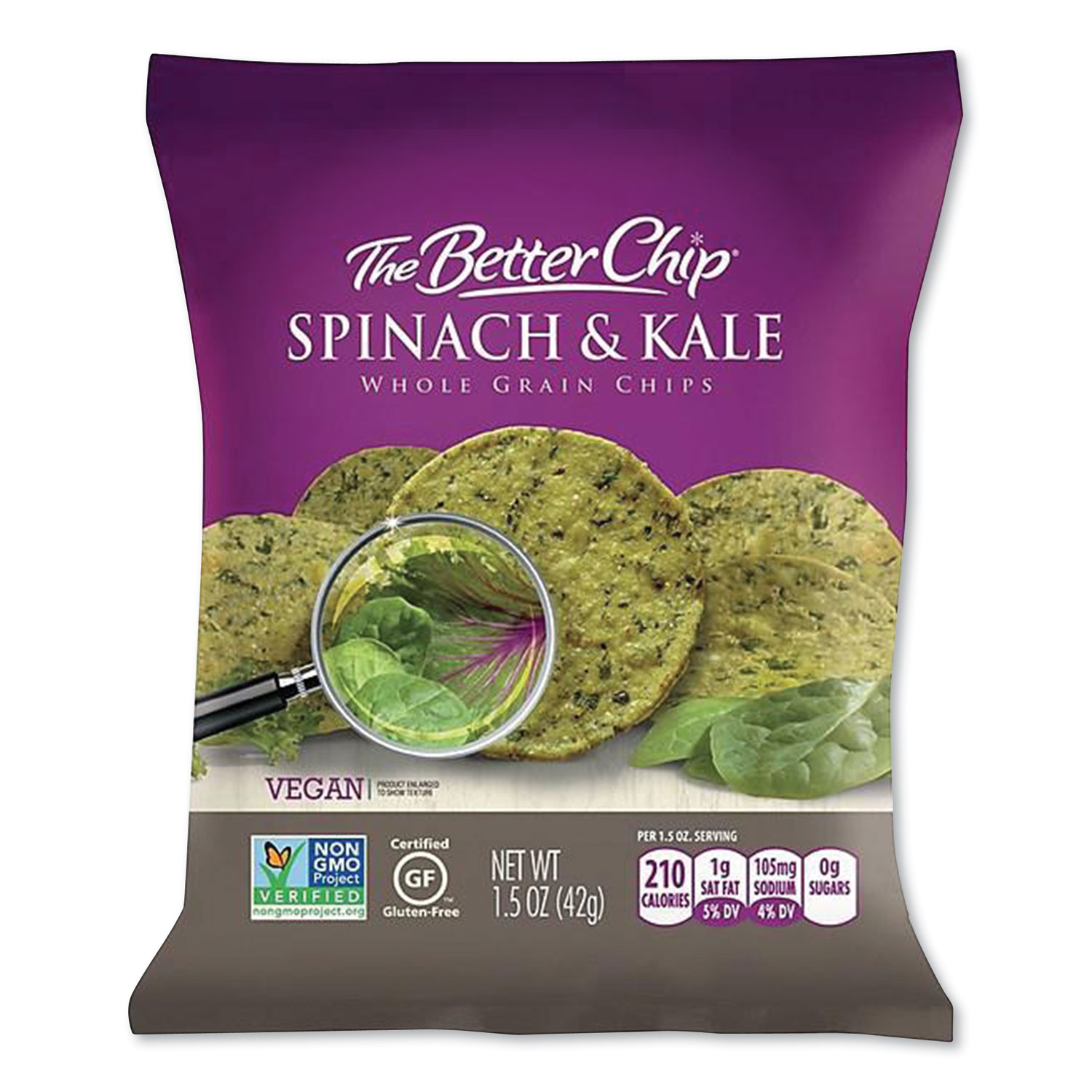  The Better Chip 56095 Whole Grain Chips, Spinach and Kale, 1.5 oz Bag, 27/Carton (SUG1973855) 