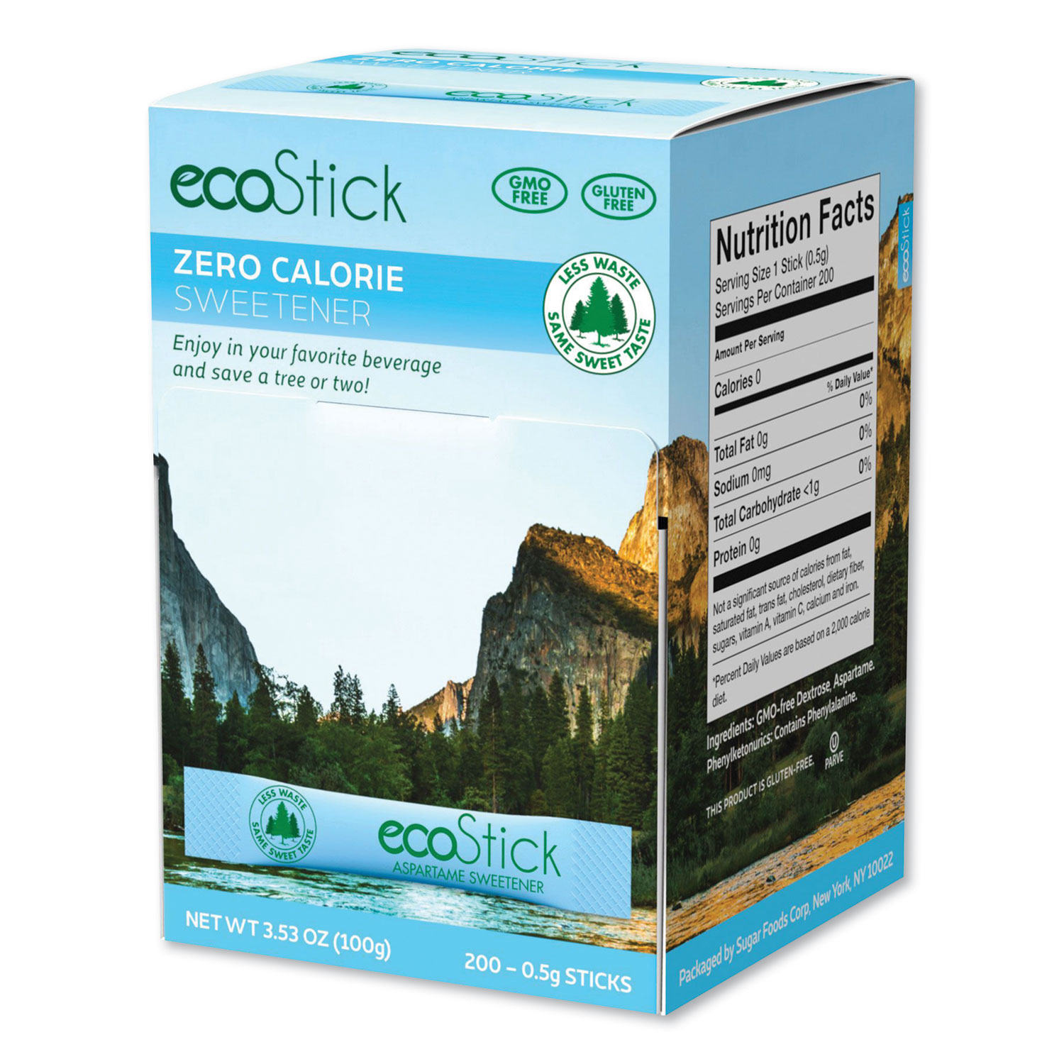  ecoStick 83746 Blue Aspartame Sweetener Packets, 0.5 g Packet, 200 Packets/Box (SUG2092682) 