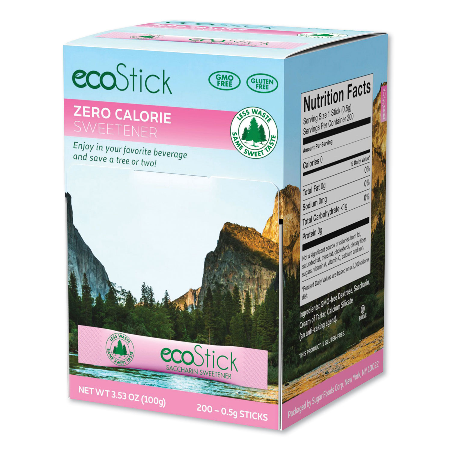 ecoStick Pink Saccharin Sweetener Packets, 0.5 g Packet, 200 Packets/Box