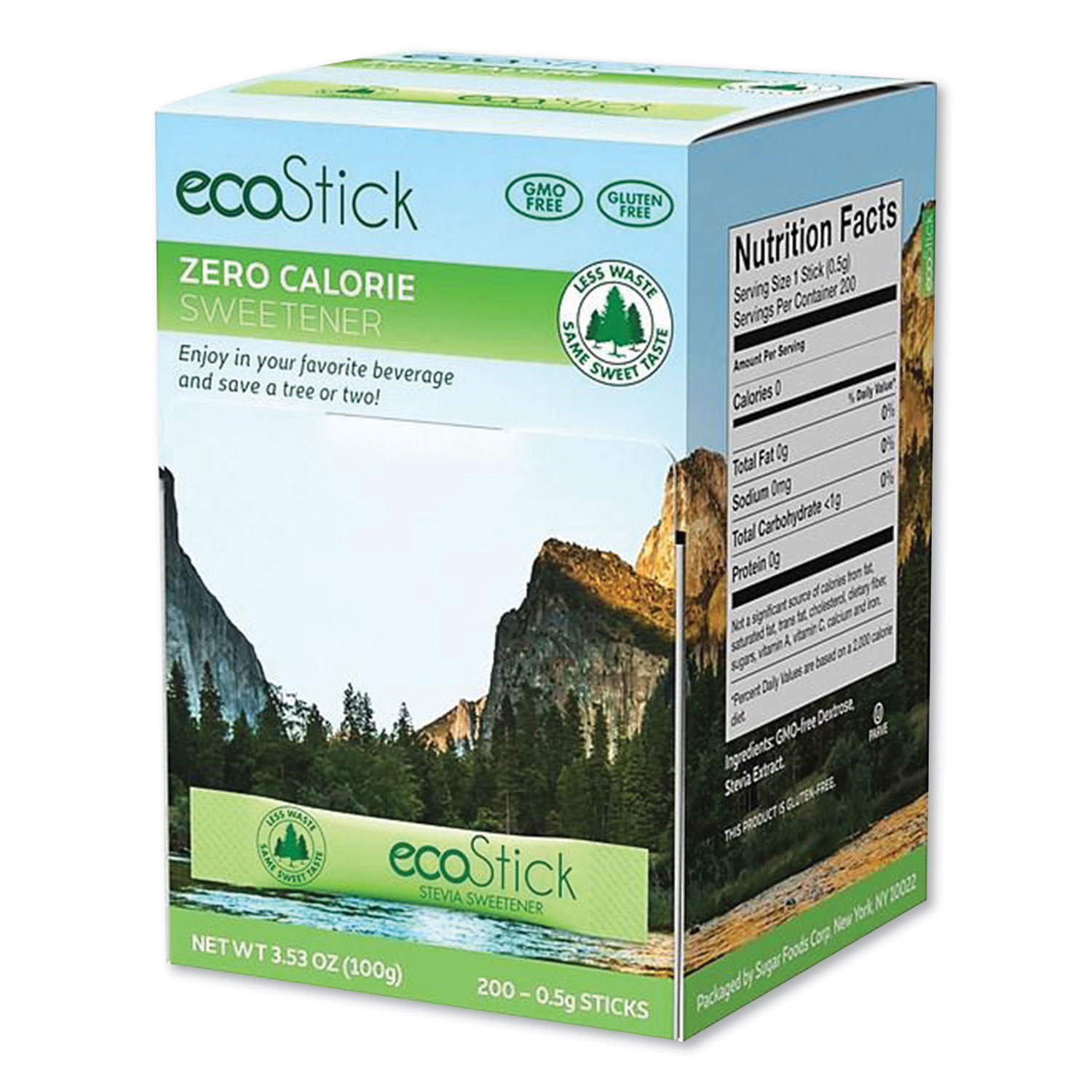  ecoStick 83748 Stevia Sweetener Packets, 0.5 g Packet, 200 Packets/Box (SUG2095657) 