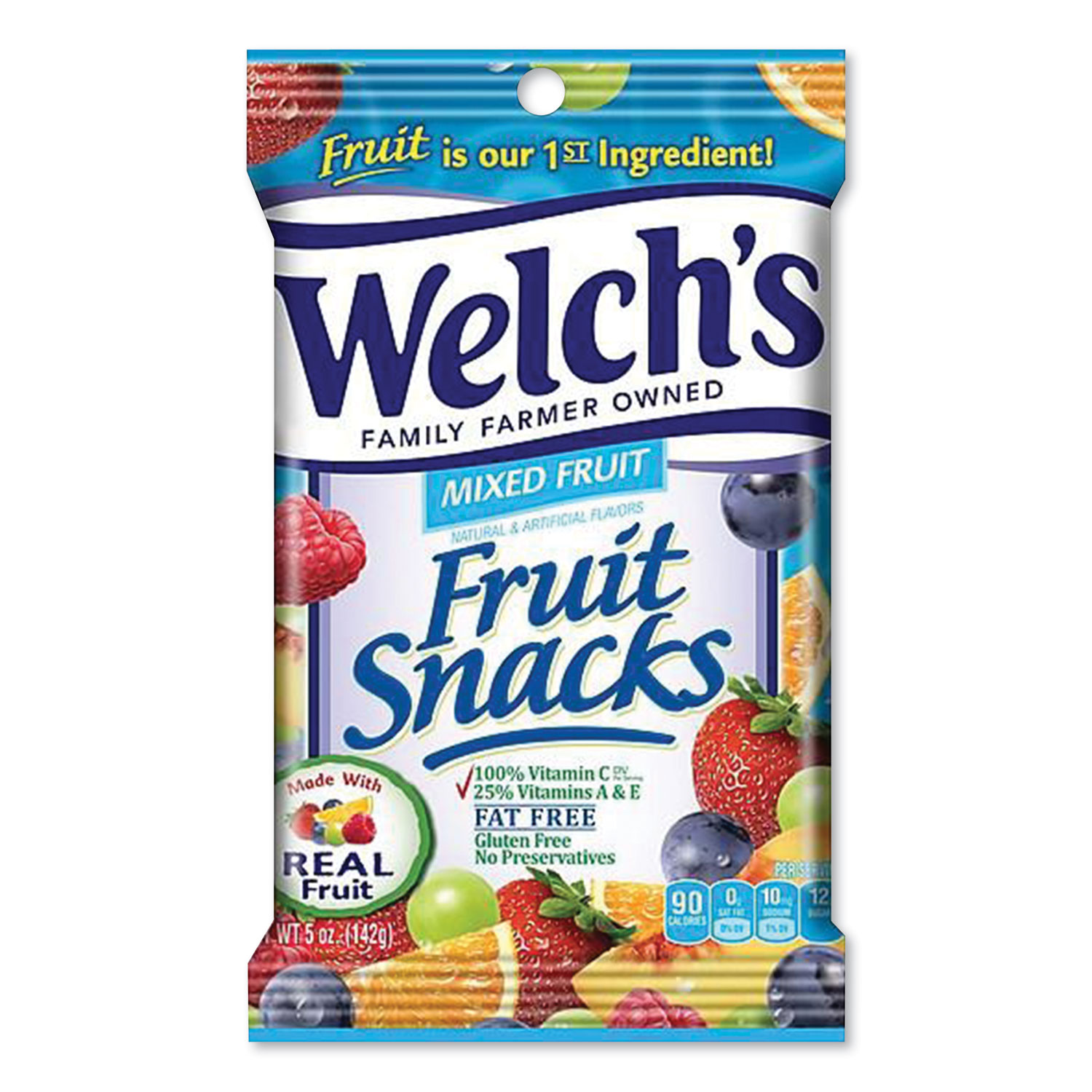  Welch's PIM05098 Fruit Snacks, Mixed Fruit, 5 oz Pouch, 12/Carton (WEL2051056) 