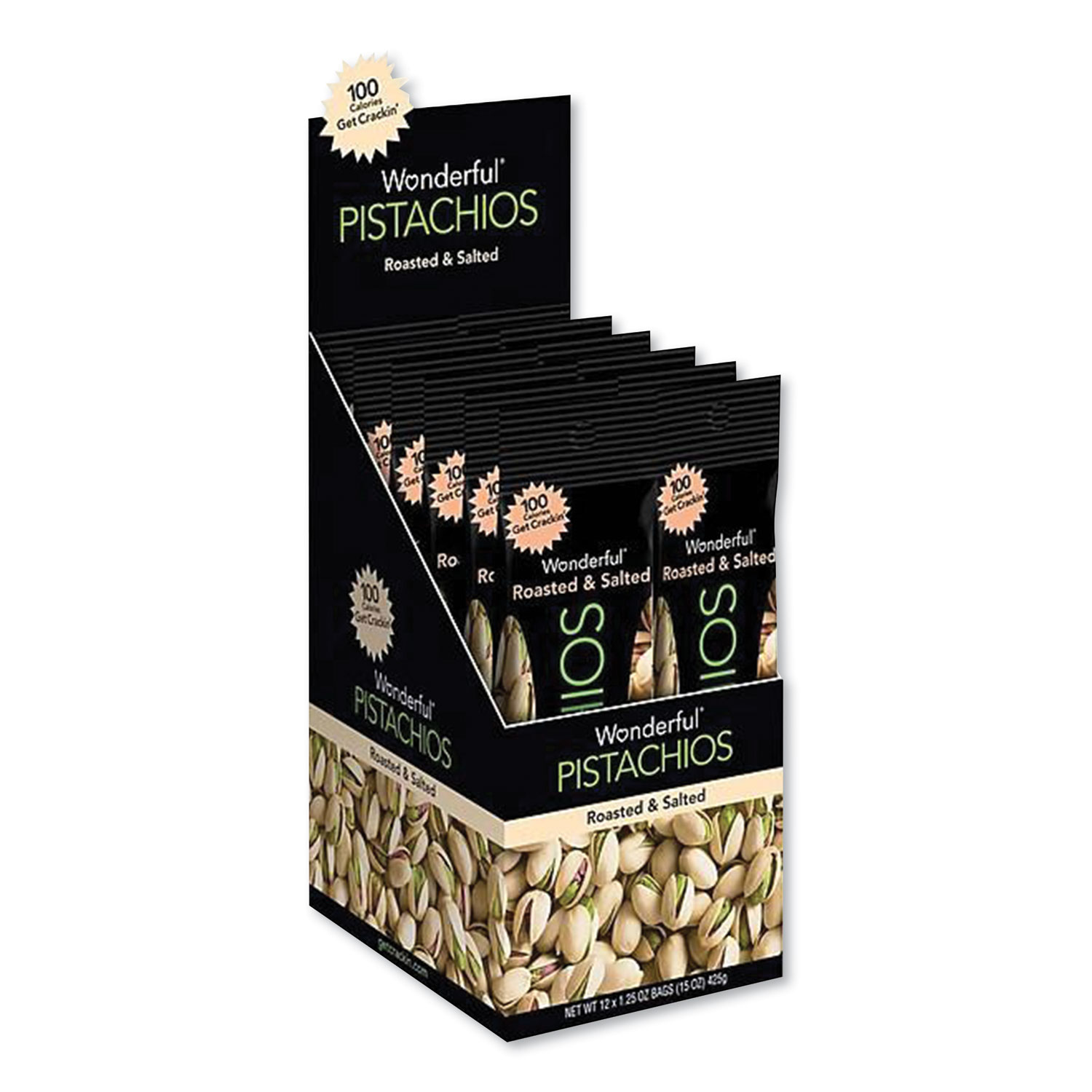 Paramount Farms® Wonderful Pistachios, Roasted and Salted, 1.25 oz Tube, 12/Box
