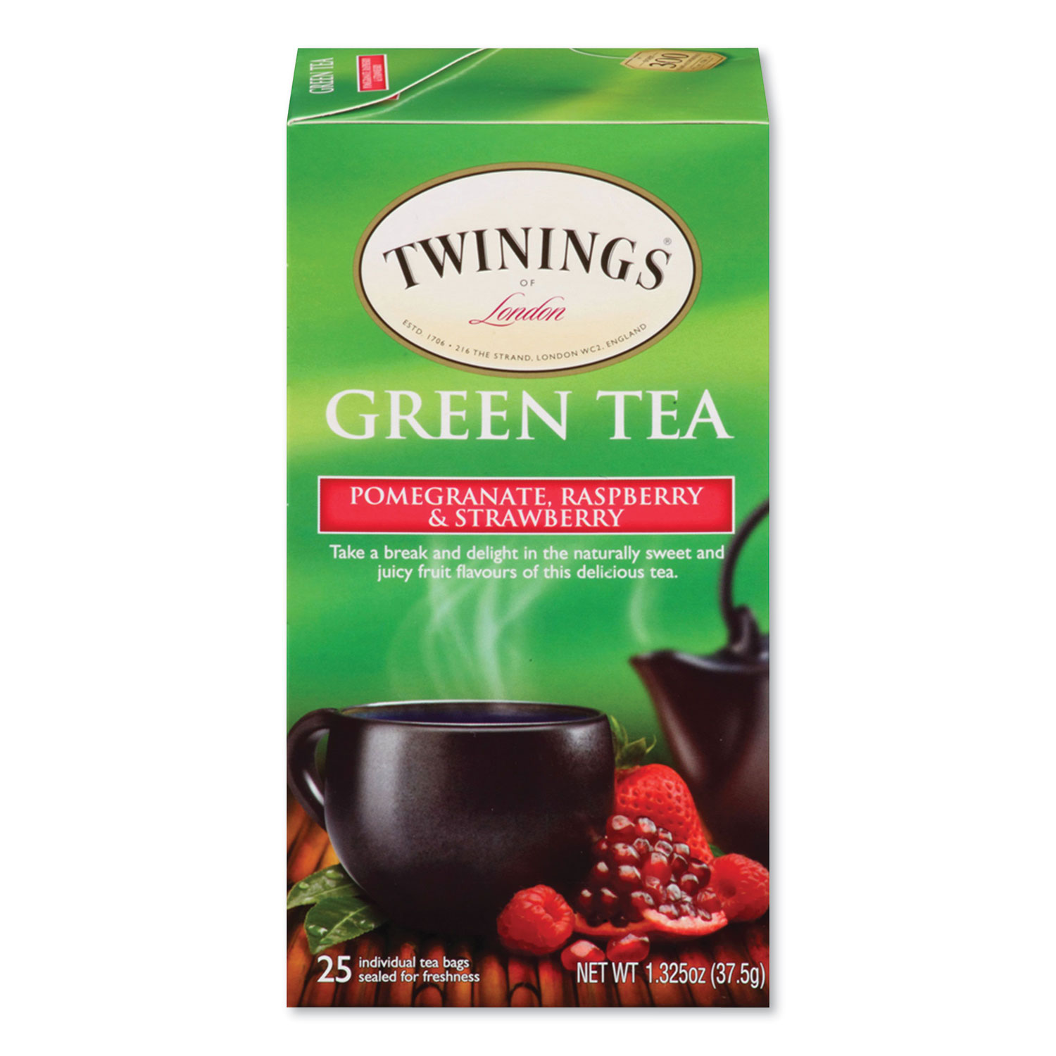  TWININGS TNA52926 Tea Bags, Green with Pomegranate, Raspberry and Strawberry, 1.32 oz Tea Bag, 25 Tea Bags/Box (TWG2798342) 