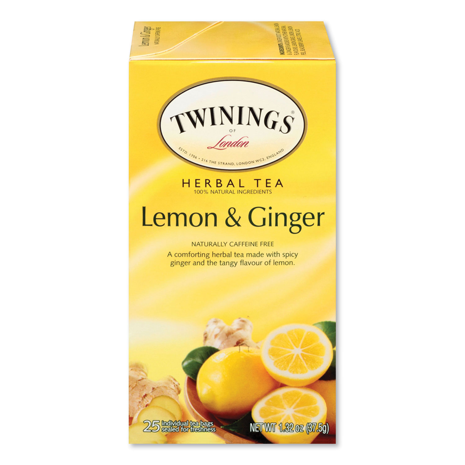  TWININGS TNA85145 Tea Bags, Lemon and Ginger, 1.32 oz Tea Bag, 25 Tea Bags/Box (TWG2798343) 
