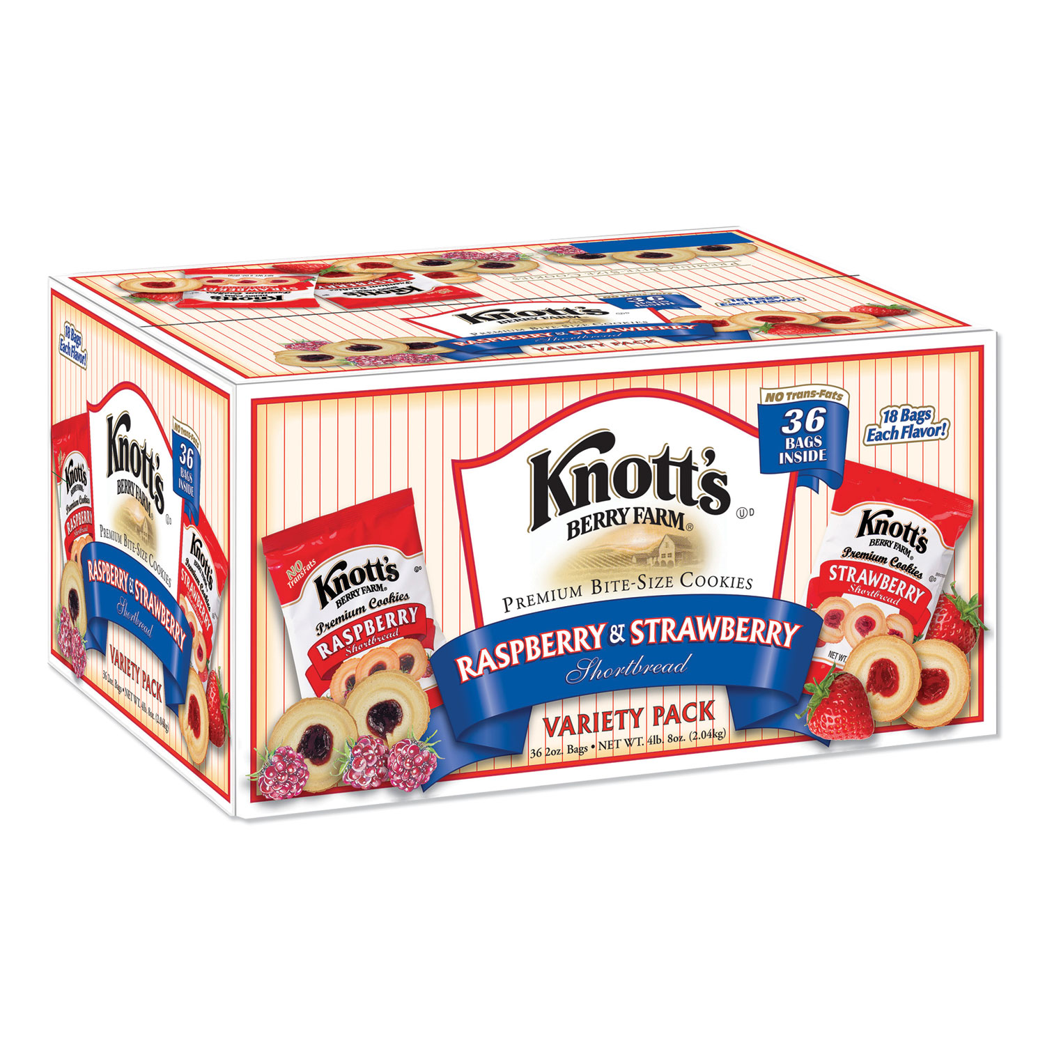 Knotts Berry Farm® Premium Berry Jam Shortbread Cookies, Raspberry and Strawberry Variety, 2 oz Pack, 36 Packs/Carton