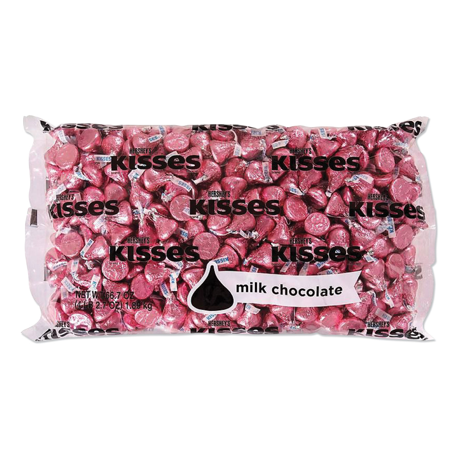  Hershey's HEC33434 KISSES, Milk Chocolate, Pink Wrappers, 66.7 oz Bag (HRS1504288) 