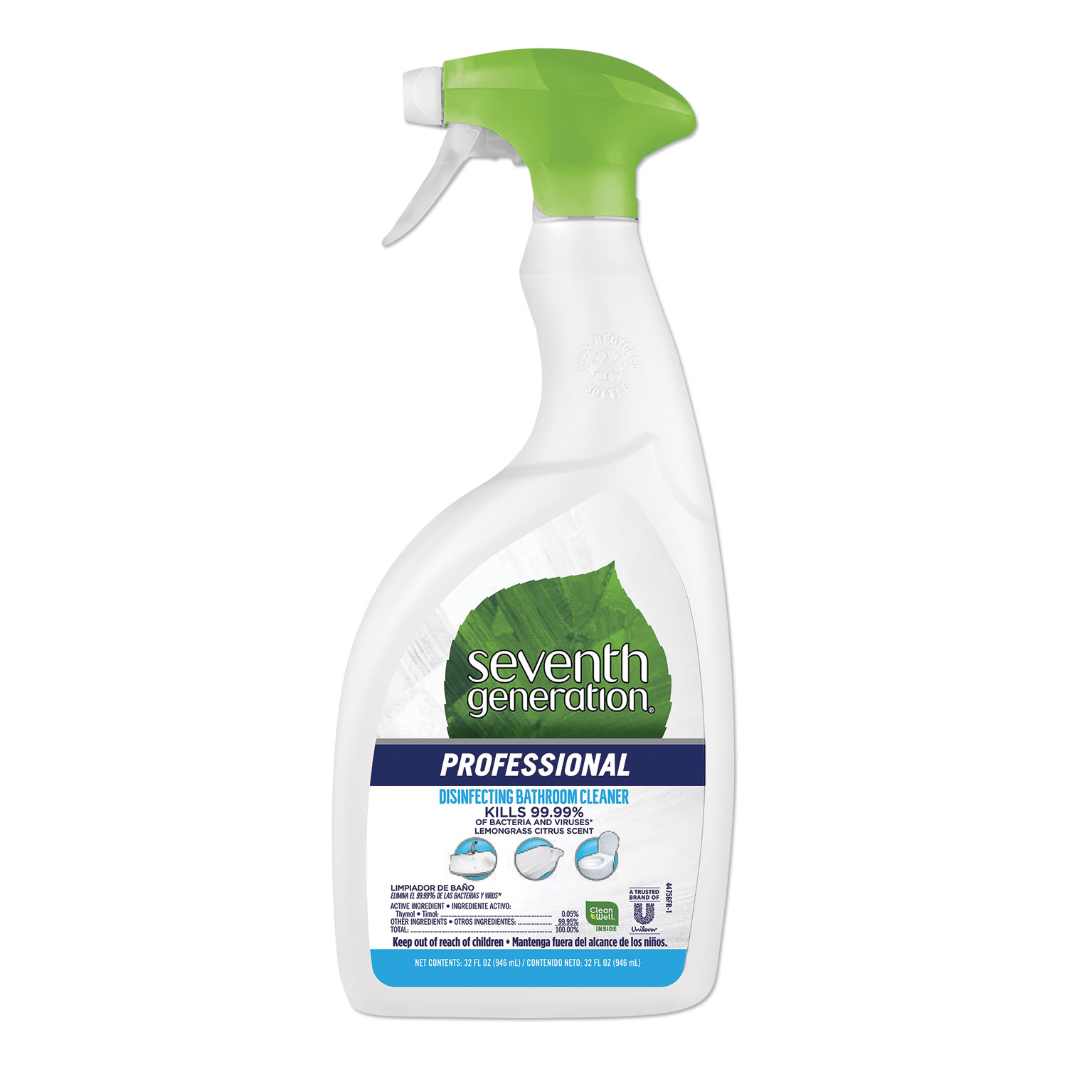 Seventh Generation Professional 44756CT Disinfecting Bathroom Cleaner, Lemongrass Citrus, 32 oz Spray Bottle, 8/Carton (SEV44756CT) 