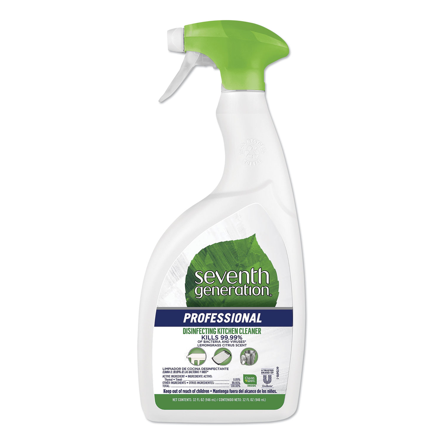  Seventh Generation Professional 44754EA Disinfecting Kitchen Cleaner, Lemongrass Citrus, 32 oz Spray Bottle (SEV44754EA) 