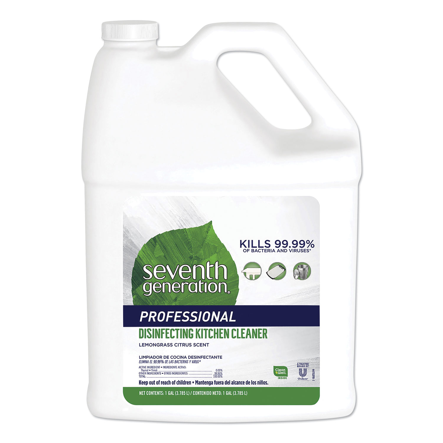  Seventh Generation Professional 44752CT Disinfecting Kitchen Cleaner, Lemongrass Citrus, 1 gal Bottle, 2/Carton (SEV44752CT) 