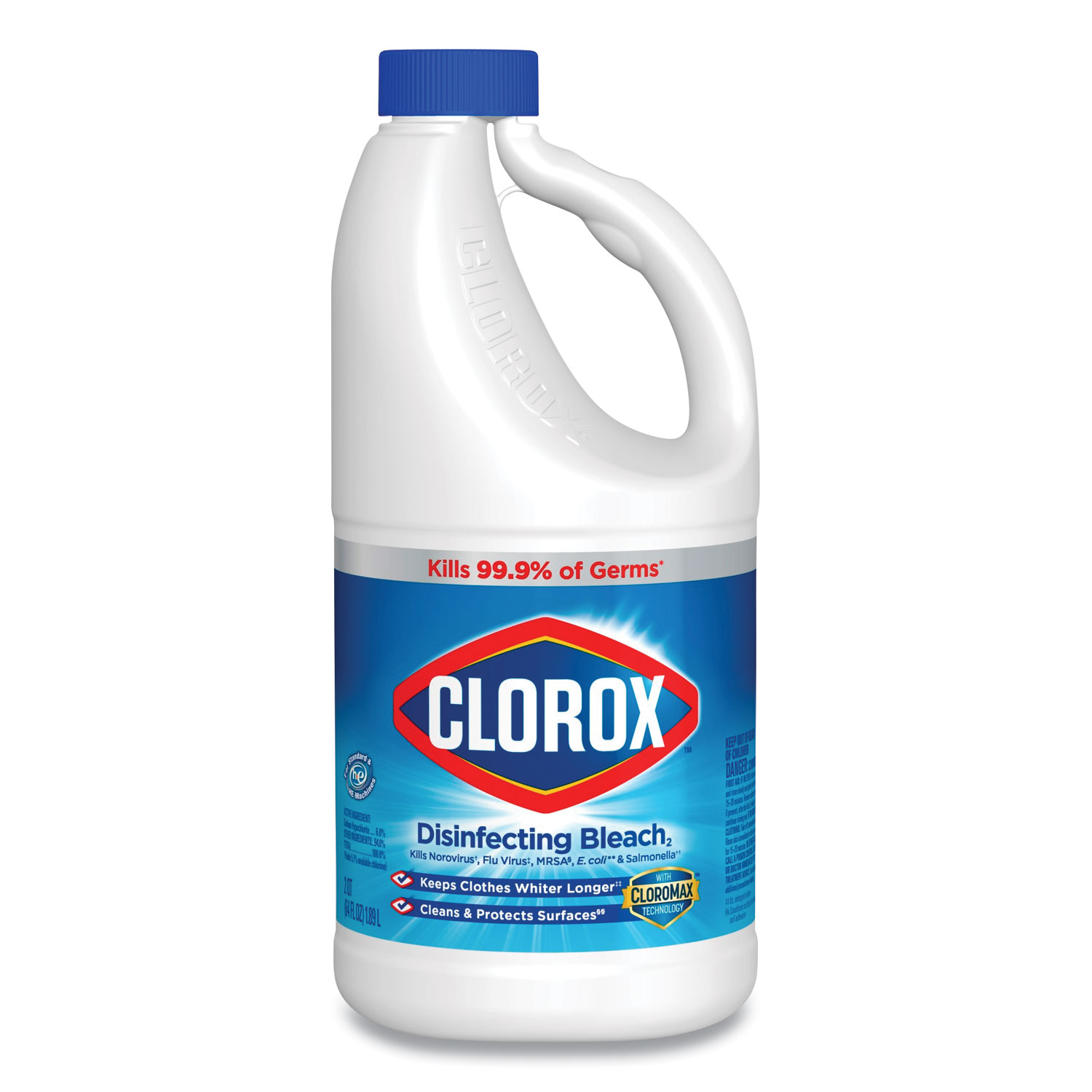  Clorox 30769 Regular Bleach with CloroMax Technology, 64 oz Bottle, 8/Carton (CLO30769) 