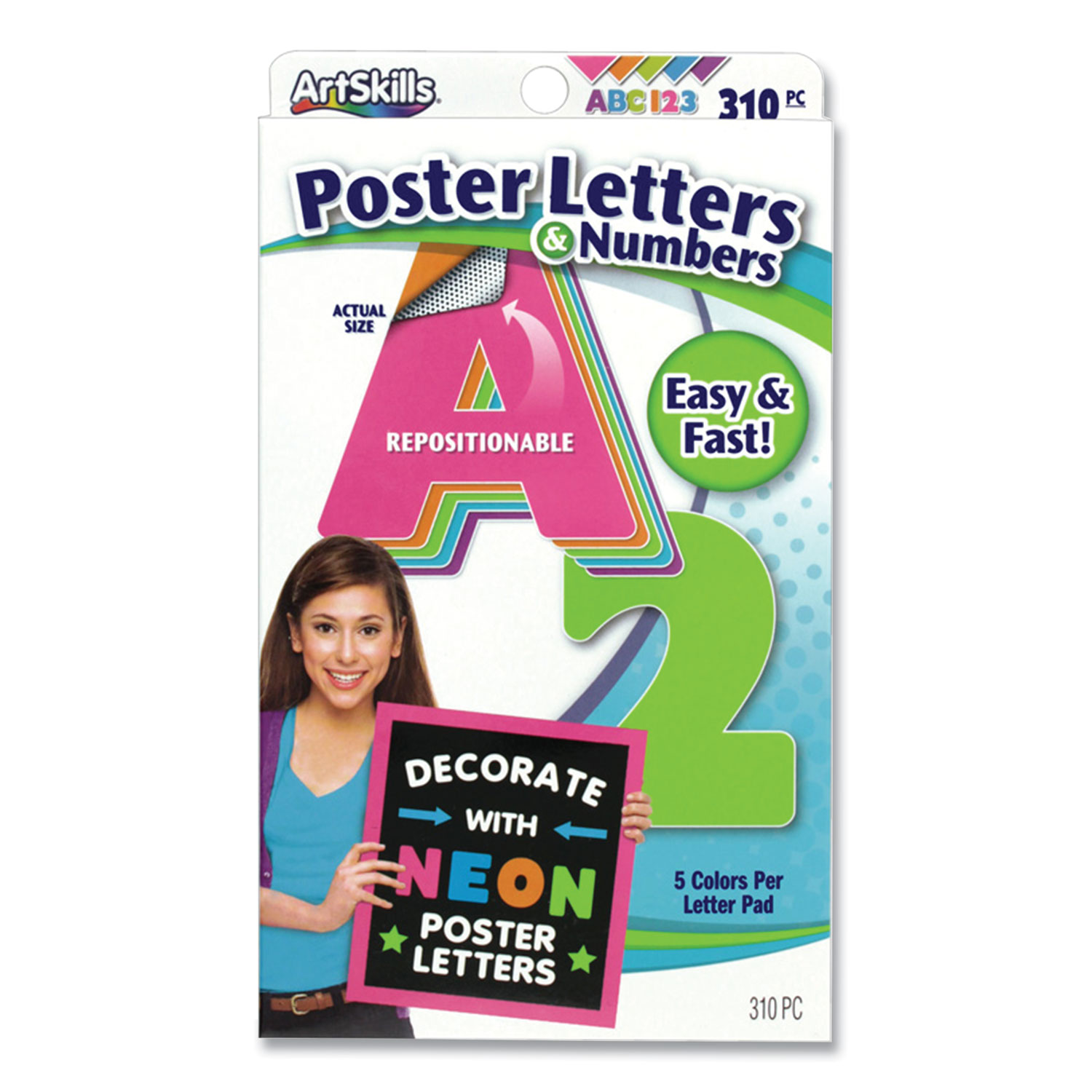  ArtSkills PA-1464 Neon Color Poster Letters and Numbers, 310/Pack (ASK636550) 