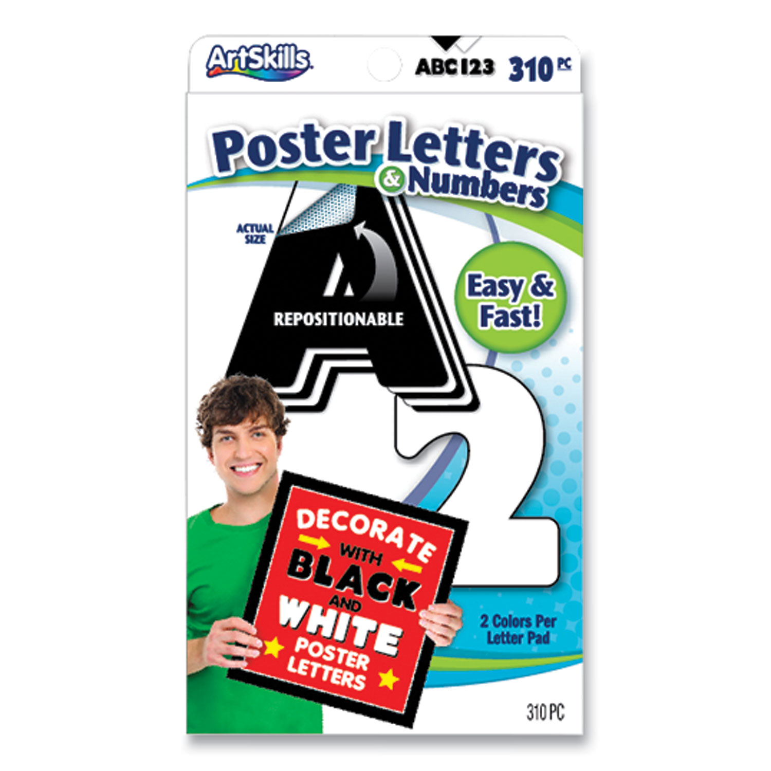  ArtSkills PA-1442 Black and White Poster Letters and Numbers, 10 h, 310/Pack (ASK671525) 