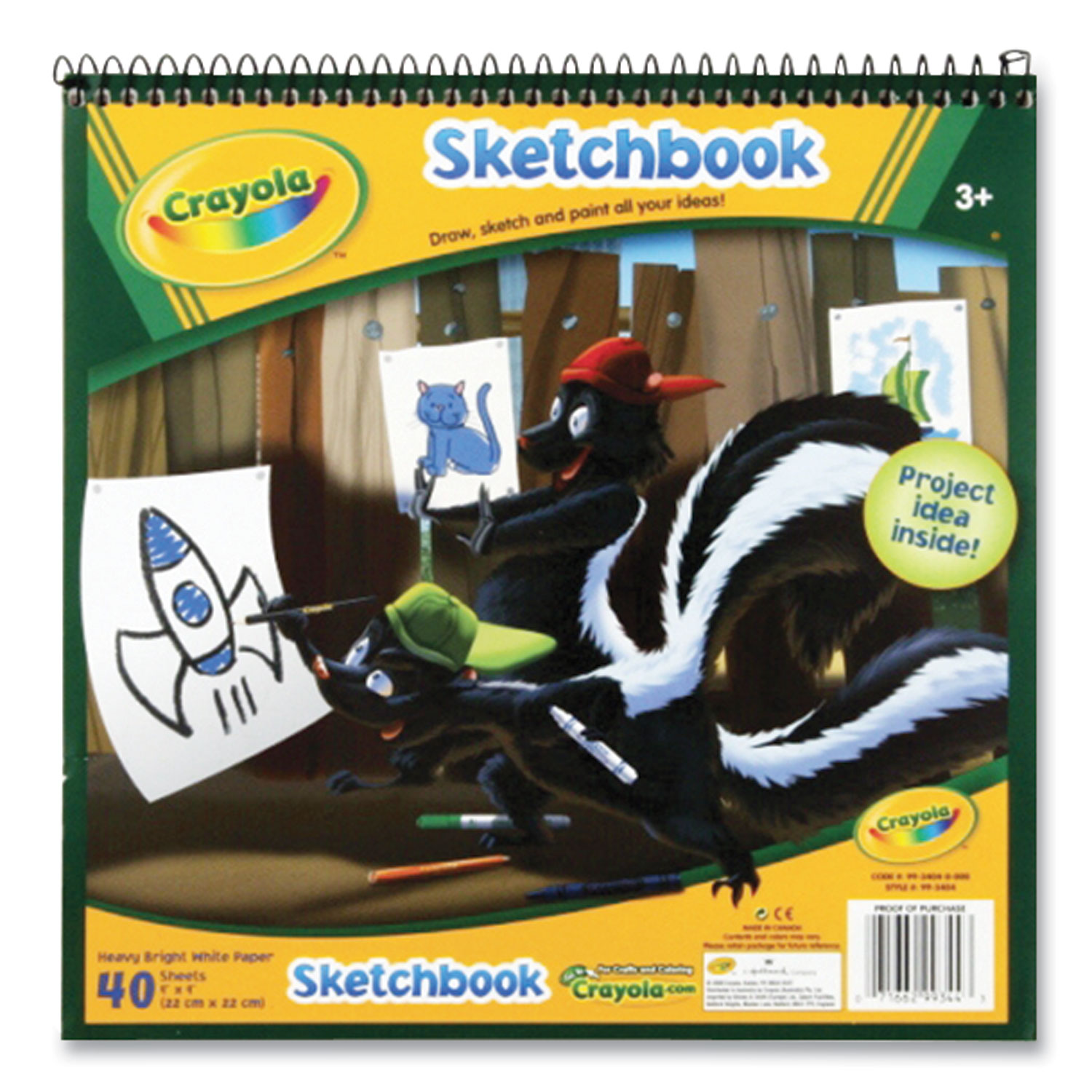 Crayola® Wirebound Sketchbook, 75 lb, 9 x 9, White, 40 Sheets
