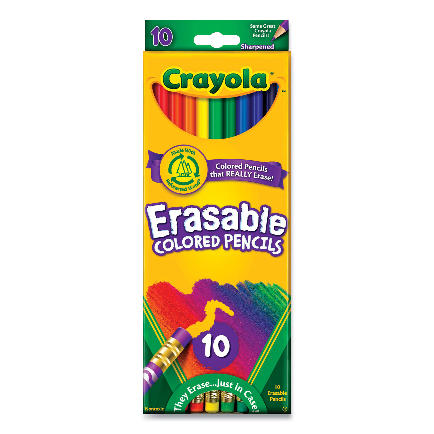  Crayola 68-4410 Erasable Color Pencil Set, 3.3 mm, 2B (#1), Assorted Lead/Barrel Colors, 10/Pack (CYO23976762) 