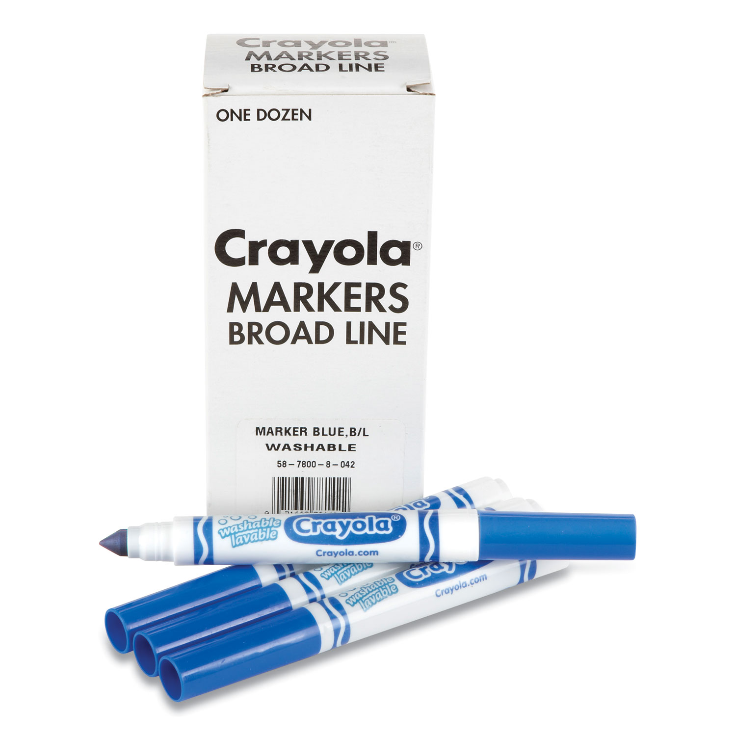 Crayola® Broad Line Washable Markers, Broad Bullet Tip, Blue, 12/Box