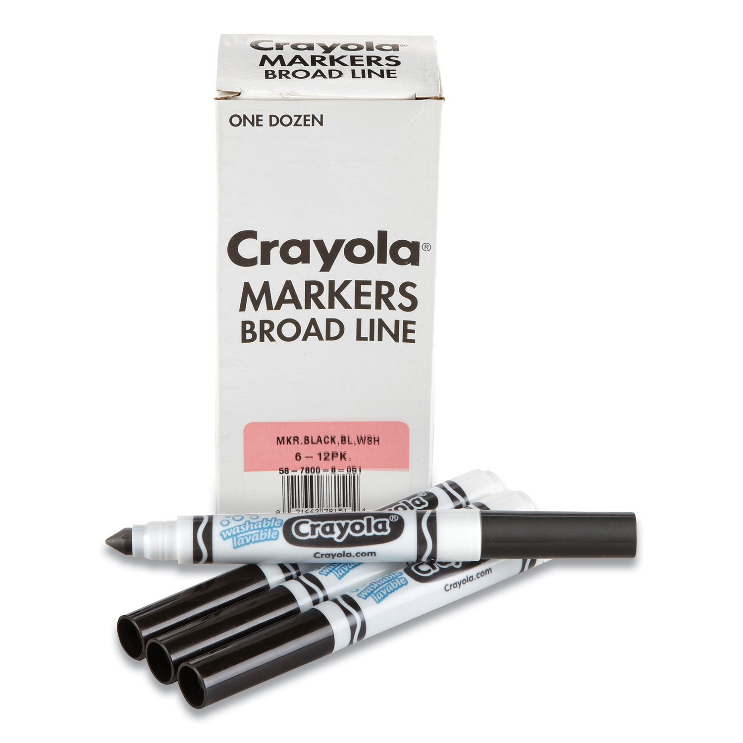  Crayola 58-7800-051 Broad Line Washable Markers, Broad Bullet Tip, Black, 12/Box (CYO24326301) 