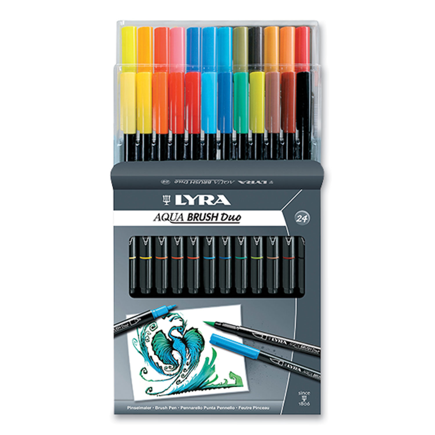 LYRA Aquabrush Duo Marker, Broad/Fine Brush/Bullet Tip, Assorted Colors, 24/Set