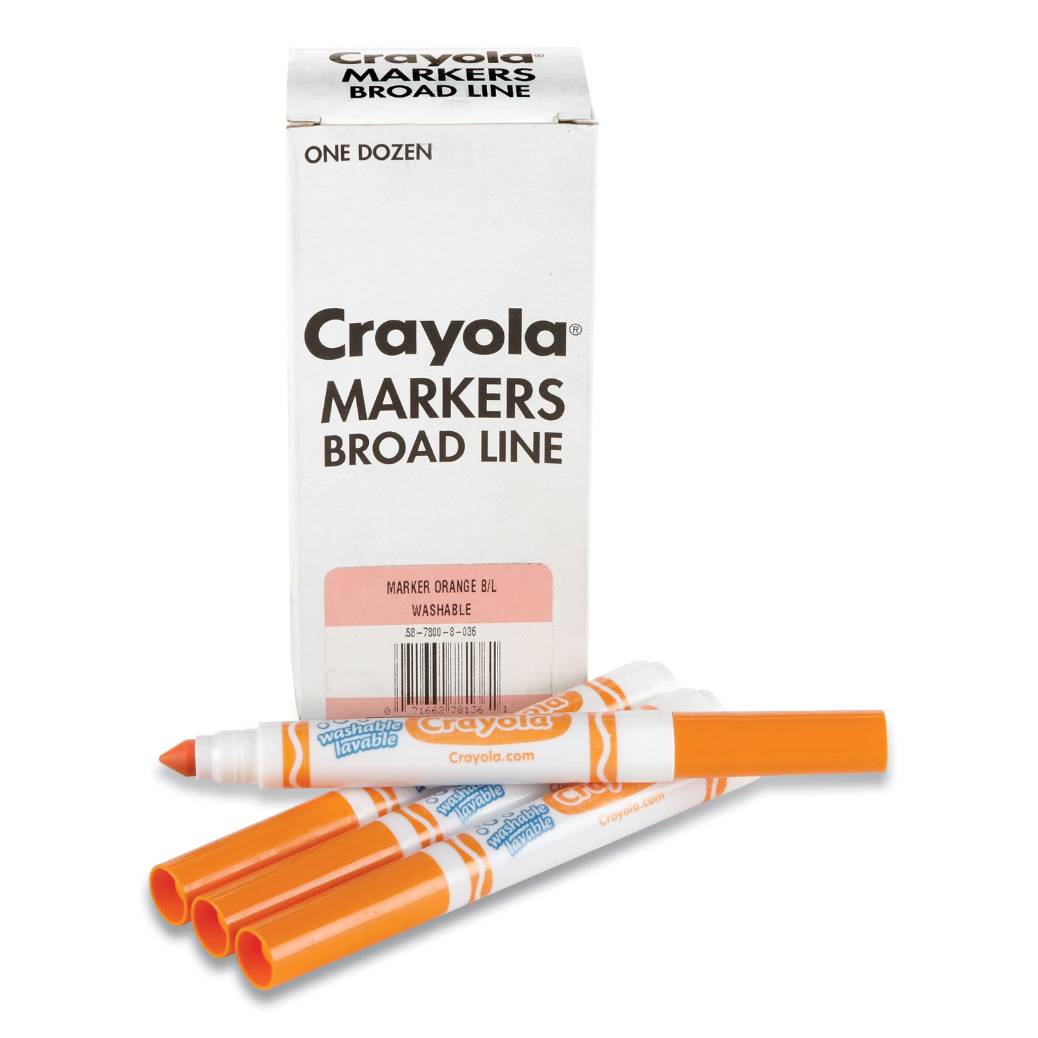  Crayola 58-7800-036 Broad Line Washable Markers, Broad Bullet Tip, Orange, 12/Box (CYO24326260) 