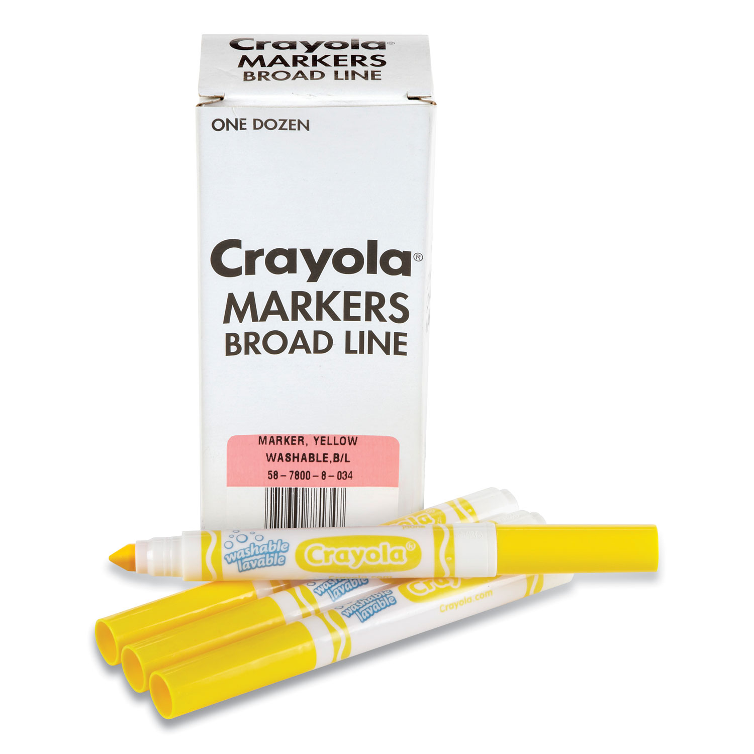  Crayola 58-7800-034 Broad Line Washable Markers, Broad Bullet Tip, Yellow, 12/Box (CYO24326281) 