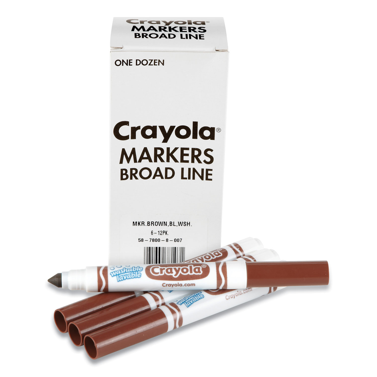  Crayola 58-7800-007 Broad Line Washable Markers, Broad Bullet Tip, Brown, 12/Box (CYO24326286) 